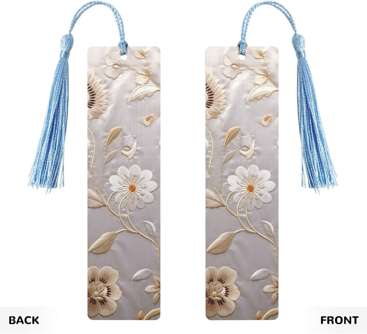 Floral Embroidery Bookmarks Gifts for Women Men, Wooden Bookmarks for Book Lovers, Vintage Book Marks Ornaments with Tassel, Unique Personalized Reading Page Markers Sky Blue
