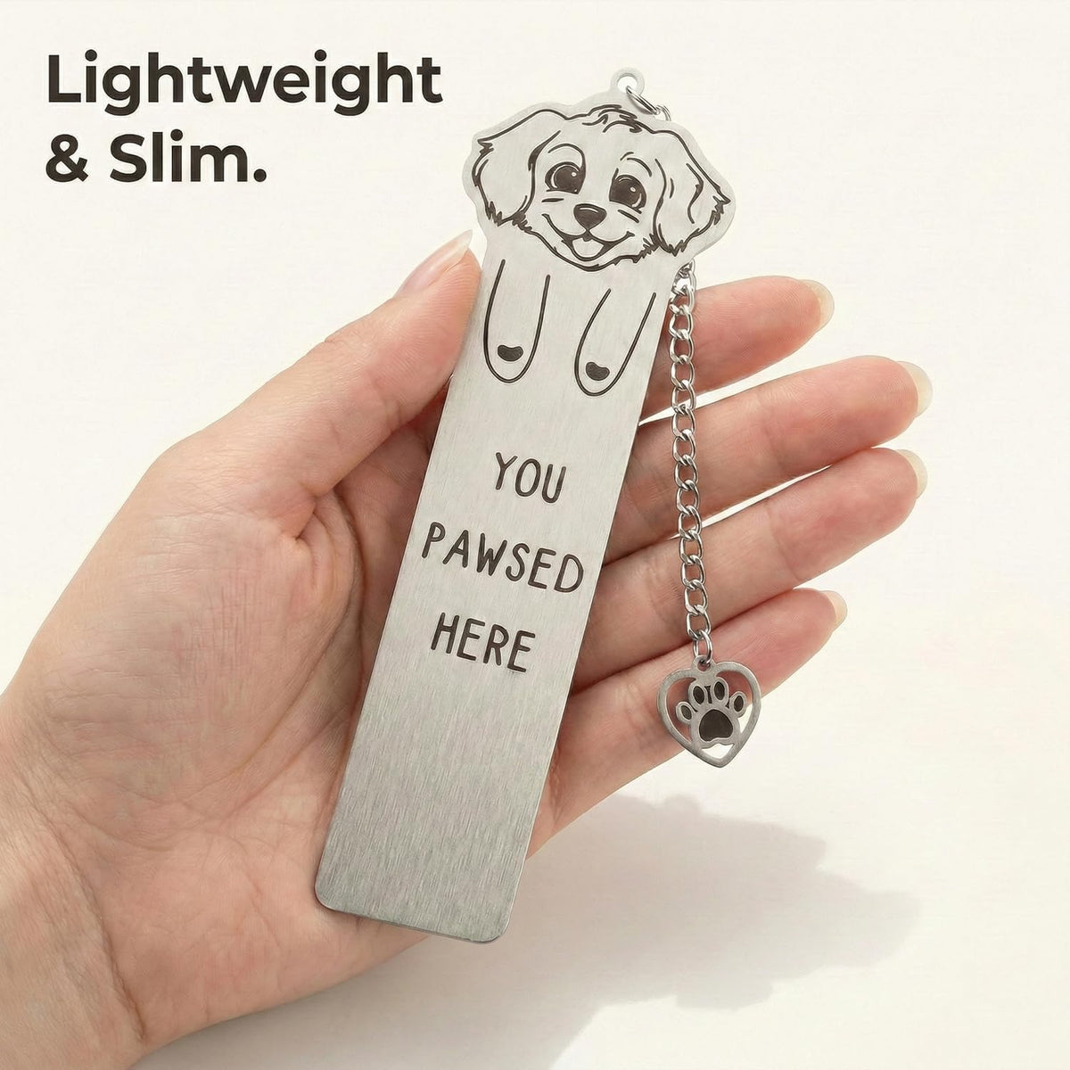 Dog Bookmark for Women Readers, Cute Stainless Steel Metal Bookmark with Paw Charm, “You Paw-SED Here” Gift for Dog Lovers & Dog Moms, Page-Friendly Bookmarks for Reading
