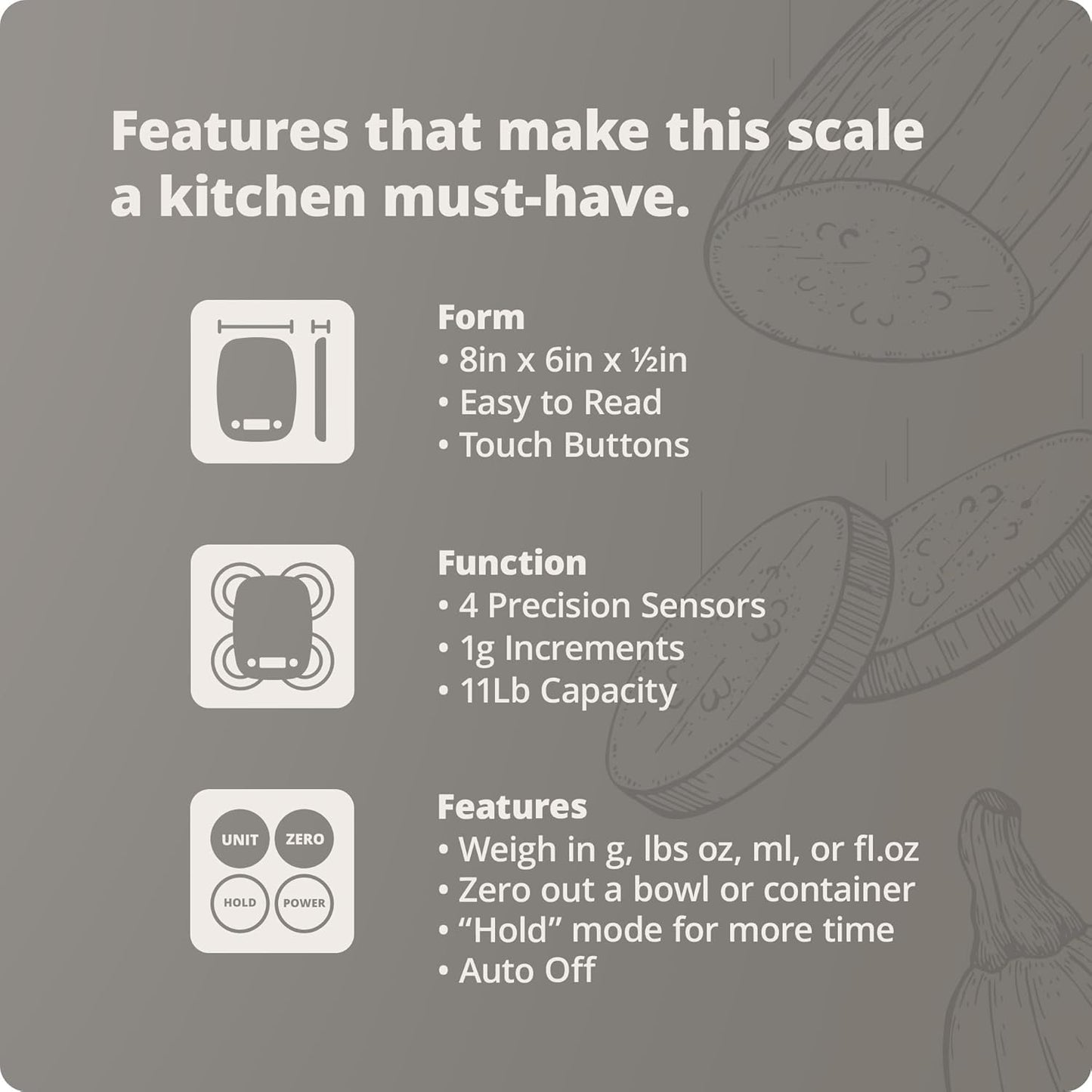 Greater Goods Food Scale - Digital Kitchen Scale, 1g Precision, Easy-Tare & Quick Conversion, Slim Compact Design, Durable & Portable | Ideal for Cooking, Baking & Meal Prep