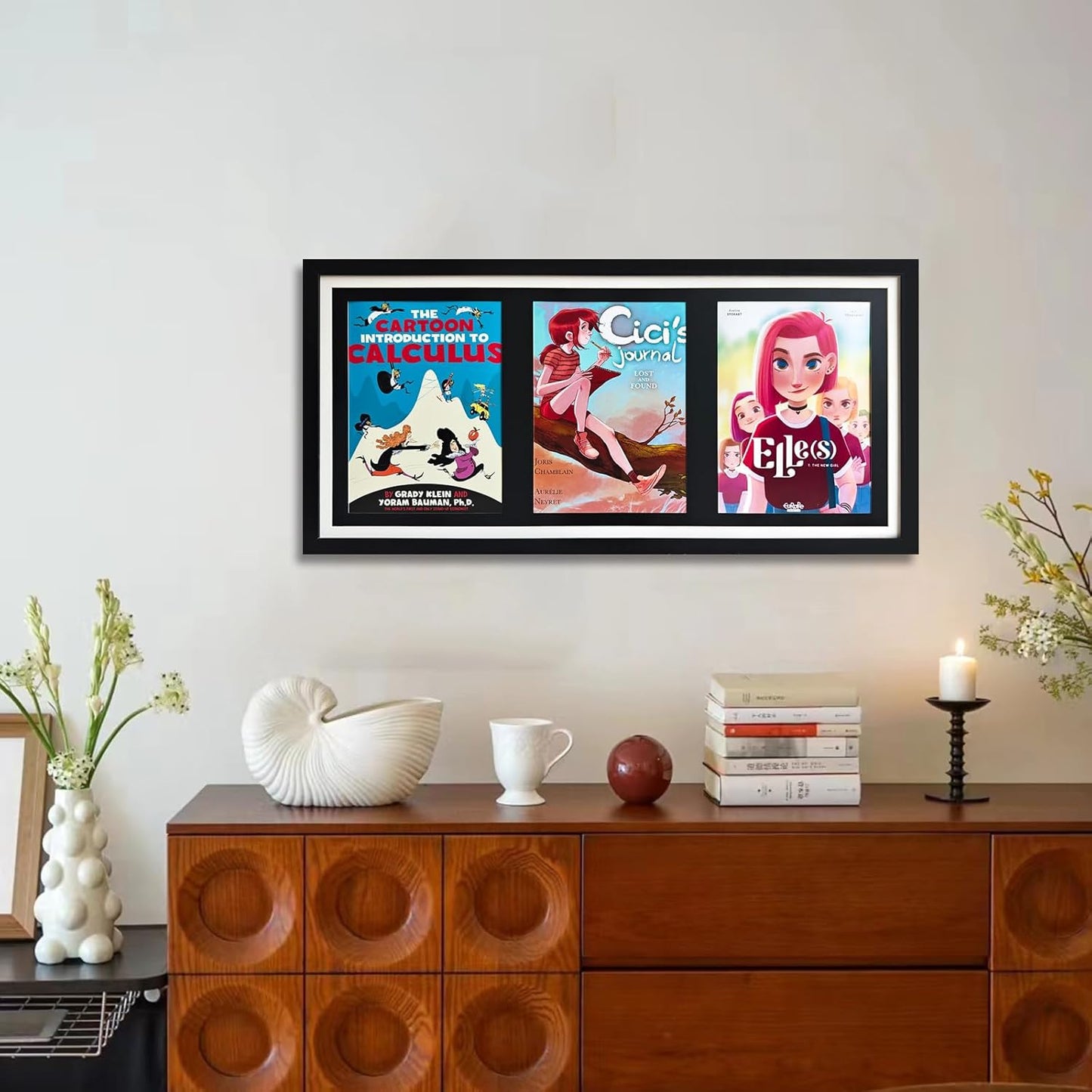 Comic Book Storage,Comic Book Shadow Box,3 Magazine Display Stand,Wooden Comic Book Fame,Sports Magazine Frame for 8.5'' x 11.25'' Comics/Magazines, with Black Core Matting, with Installed Hangers.