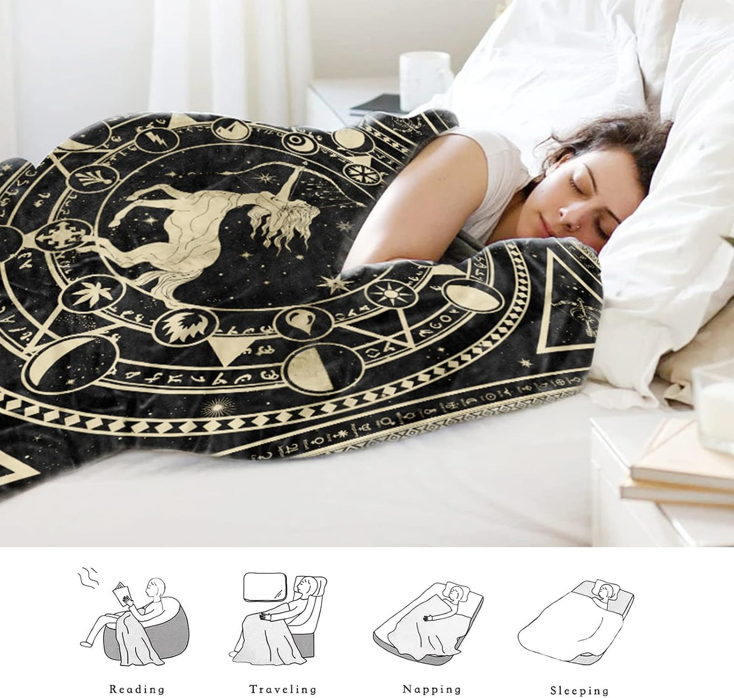 Pisces Zodiac Blanket, Pisces Zodiac Gifts for Women Moon Constellation Throw Blanket Astrology Decor Witchy Birthday Gifts Gothic Soft Microfiber Blanket 60"X50"