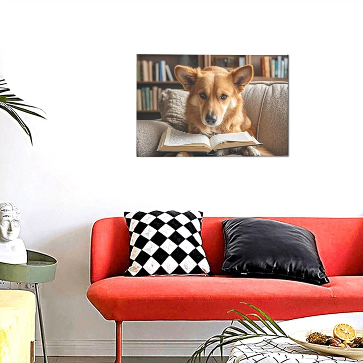 Canvas Wall Art Poster Personalized Pictures Print Reading Dog Wall Pictures Modern Art Canvas Painting Framed Artwork Aesthetic Poster for Living Room Bedroom Office Home Decor 8"x12"