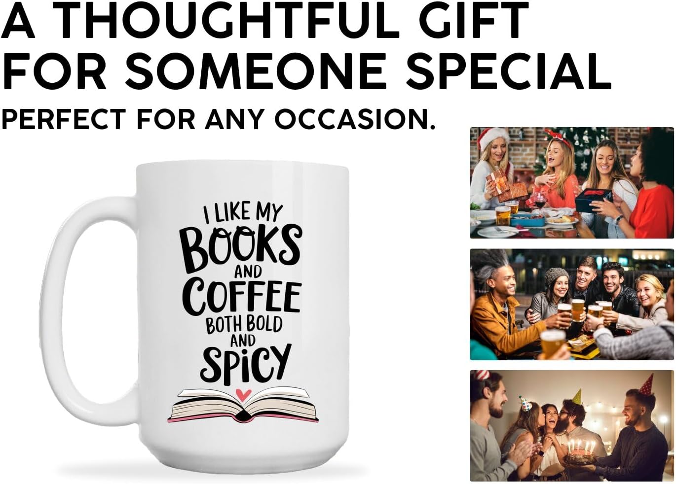 Book Lovers Coffee Mug 15oz White -Bold Spicy - Gift for Book Club Bookworm Bookish Reading Nerdy Avid Readers Women