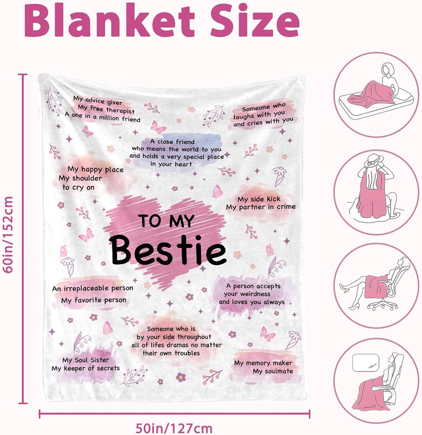 Bestie Blanket - Best Friend Birthday Gifts for Women, Christmas Birthday Gifts for Best Friend Woman, Gift for Besties, Friendship Gift for Women, 50"x60"