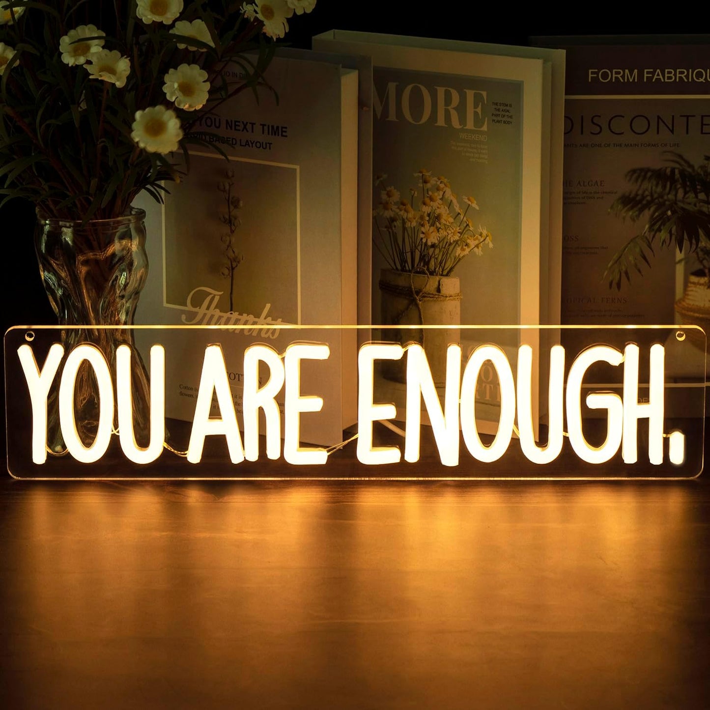 You Are Enough Neon Sign Dimmable Neon Signs for Wall Decor Affirmation LED Signs USB Neon Light Up Sign for Bedroom Living Room Reading Room Classroom Book Party Library Decoration for Women Men Kids
