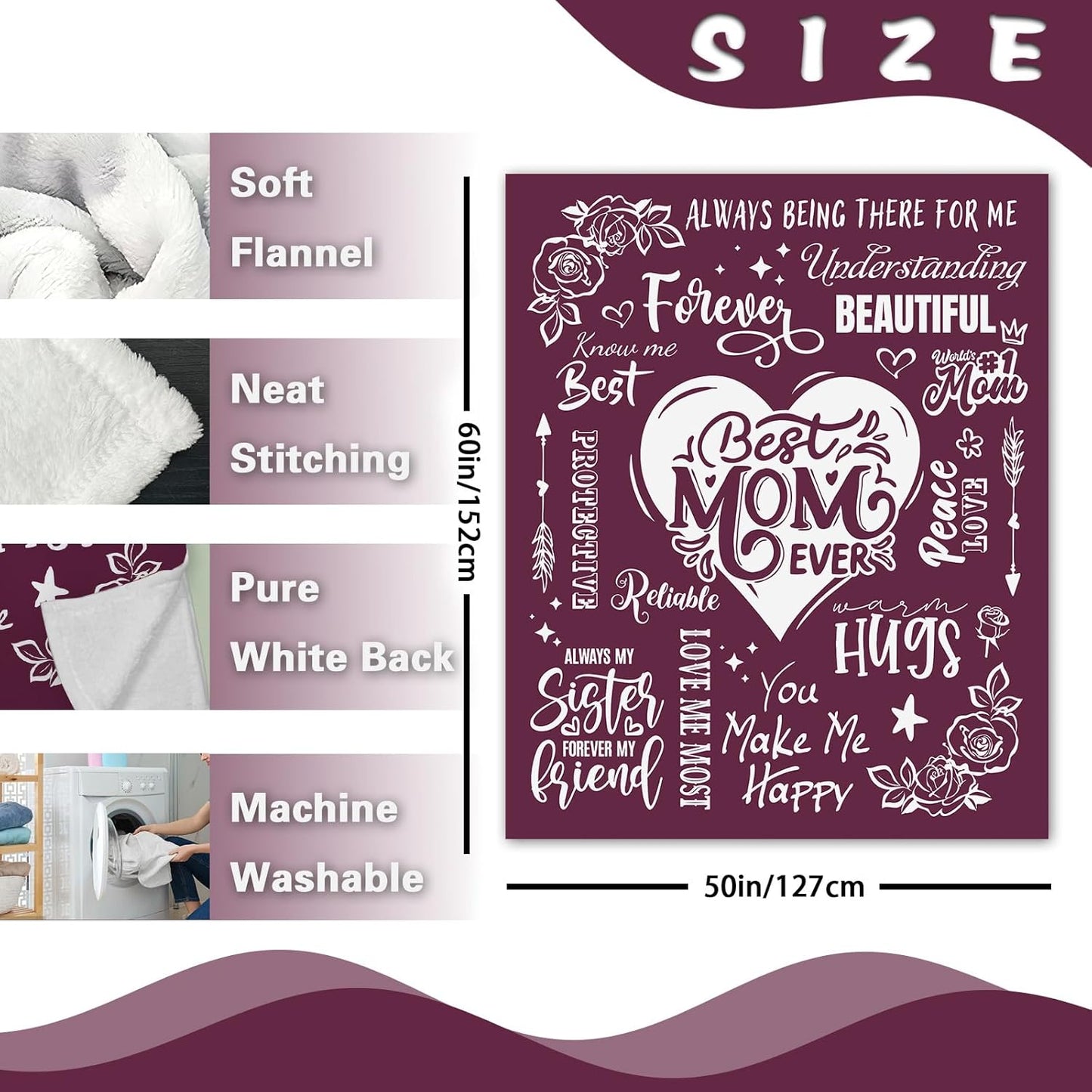 Gift for Mom from Daughter Son Flannel Throw Blanket, for Mama, Birthday Ideas, Best Mom Ever Present for Women, Love Heart Soft Bedding Sofa Blankets 50x60 in