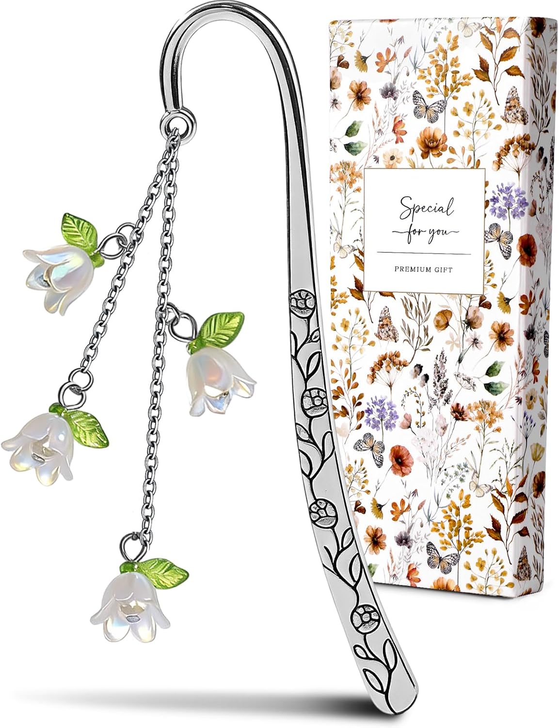 Buleens Bookmarks for Women Reading - Book Marks for Readers Book Lovers, Cute Sliver Lily Floral Personalized Metal Bookmark with Pendants, Pretty and Aesthetic Book Accessories Reading Gifts