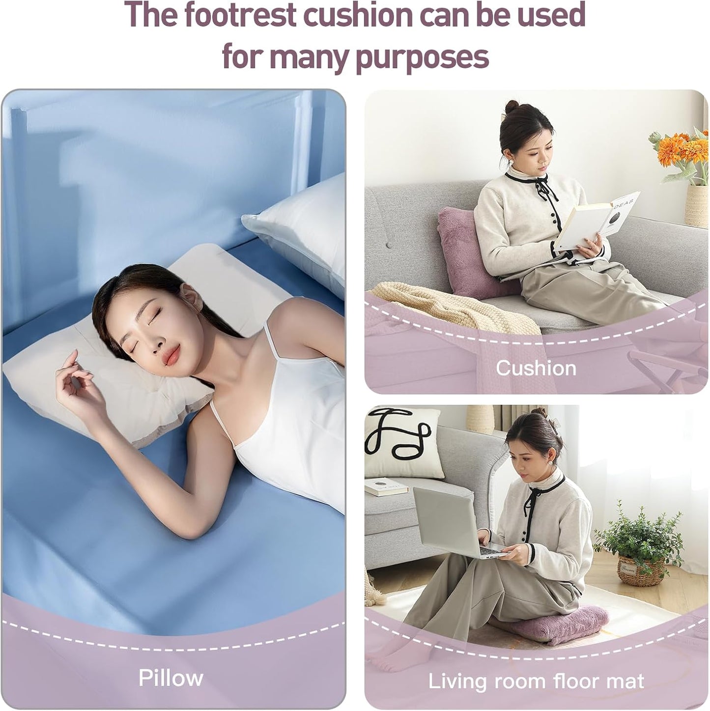 LITA Folding Footrest Stool, Portable Ottoman Foot Rest, Upholstered Small Foldable Ottoman Stool with Detachable Thick Cotton Cushion Padded Sofa Stool for Living Room, Bedroom, Plush Purple