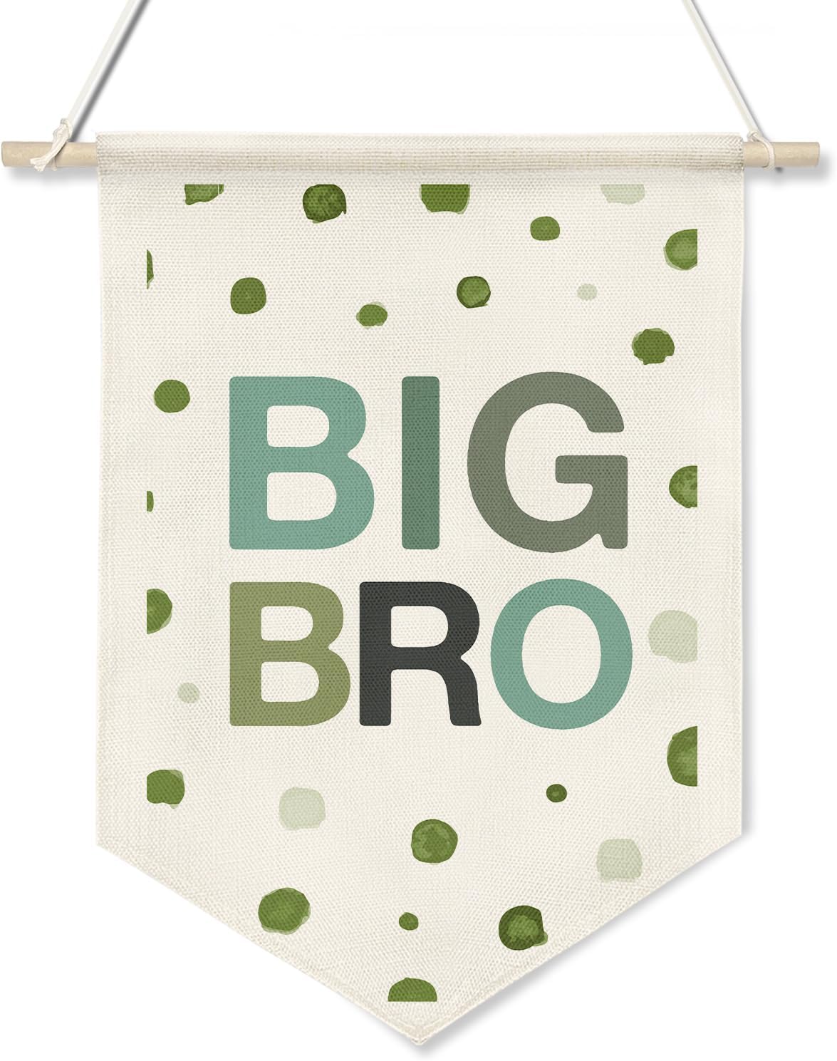 BIG BRO Wall Hanging Banner,Green Polka Dot Canvas Sign for Big Brother Room Decor, Sibling Announcement Gift, Nursery Playroom Wall Art Poster, Baby Shower Decor(KD17)