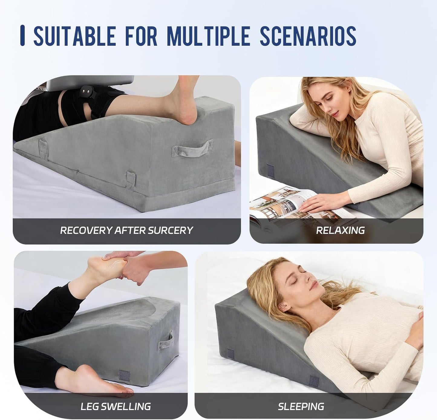 Leg Elevation Pillow for After Surgery, Adjustable Wedge Pillow for Legs Knee Swelling & Blood Circulation Relief, Memory Foam Knee Replacement Surgery Recovery Pillow (Gray, 27.5inx13inx10in)