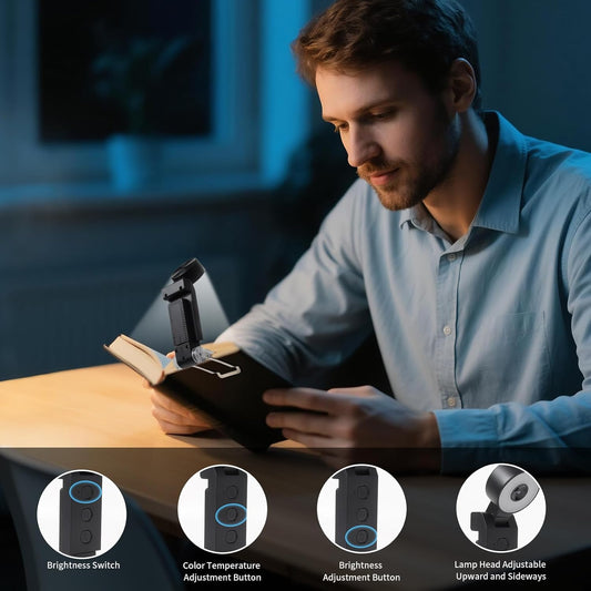 Book Light,USB Rechargeable Clip-On Reading Light,30 Adjustable Modes,Eye-Caring,Flashlight with Timer, Perfect for Book Lovers/Travel(Black, Round)