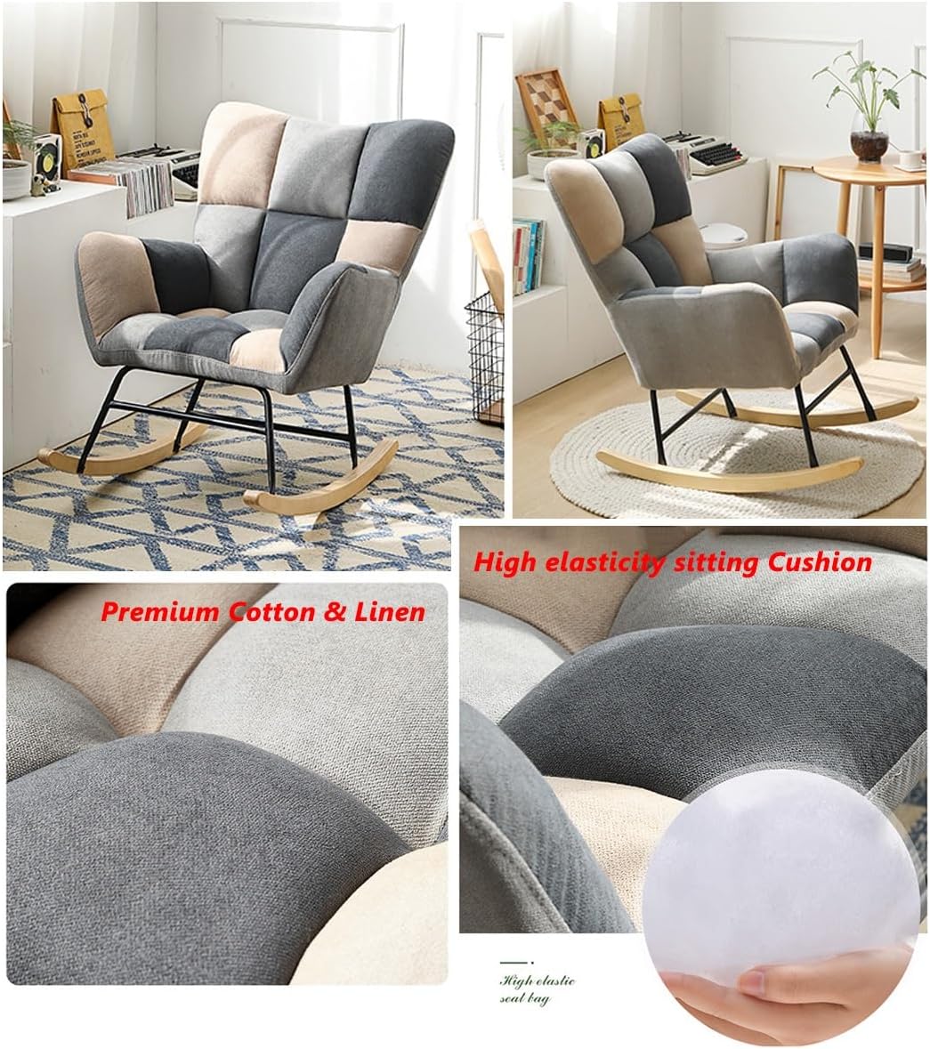 LSLYTQ 's Rocking Chair with Ottoman - Indoor Upholstered Recliner for Room with Fabric Padded Seat - Comfortable Side Chair Accent Chair