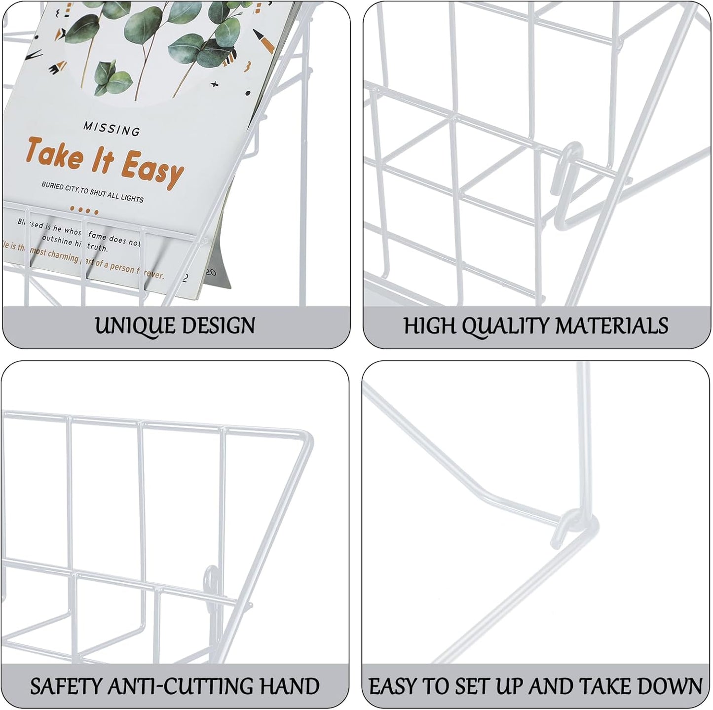 Queekay 6 Tier Wire Countertop Rack Comic Book Rack Wide Tabletop Display Magazine for Book Brochure Literature Greeting Card Shelf Holder Stand (White)