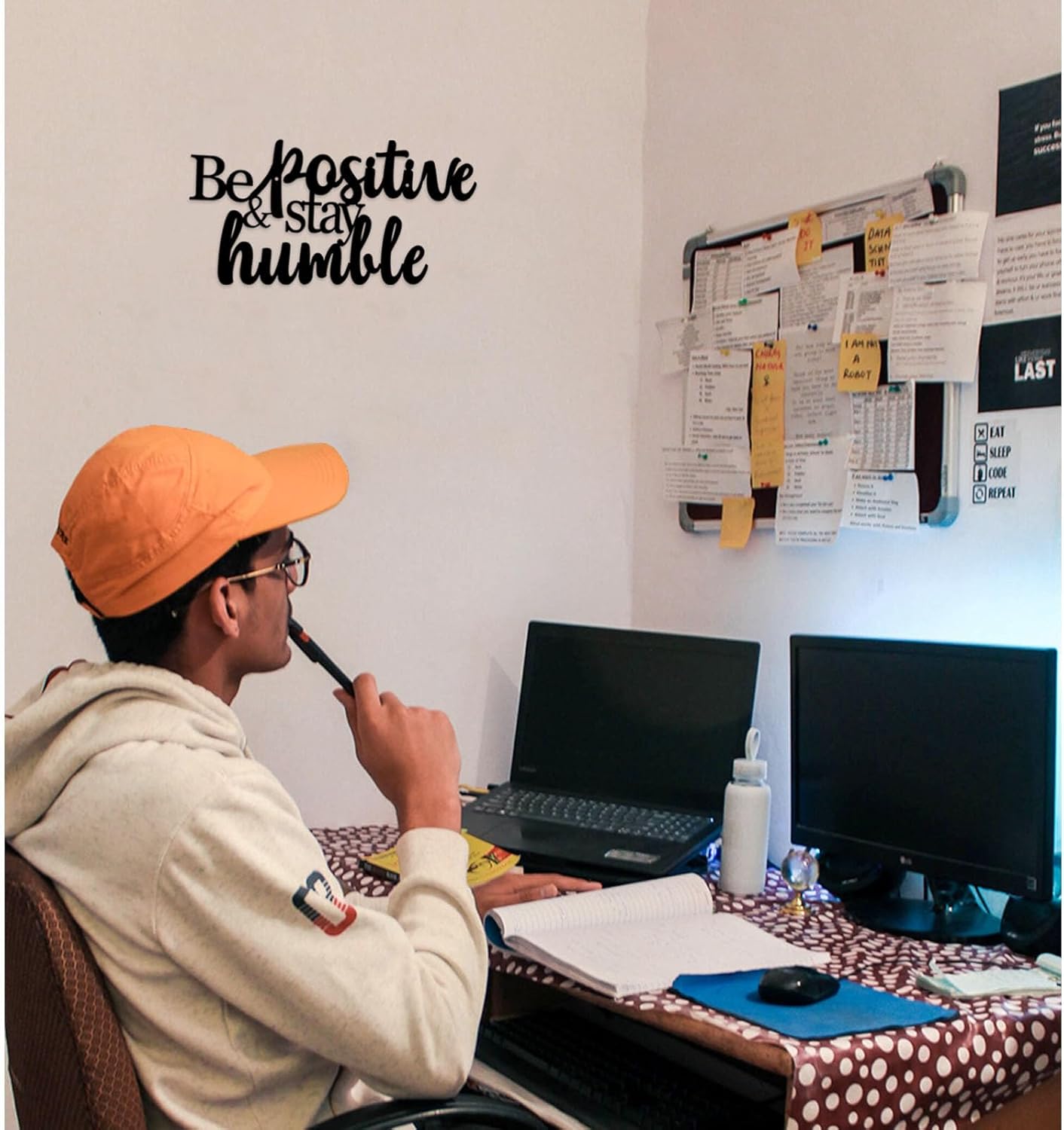 Positive Affirmations Wall Decor - Be Positive & Stay Humble Metal Sign Rustic Inspirational Wall Art for Home Office Decor - Black