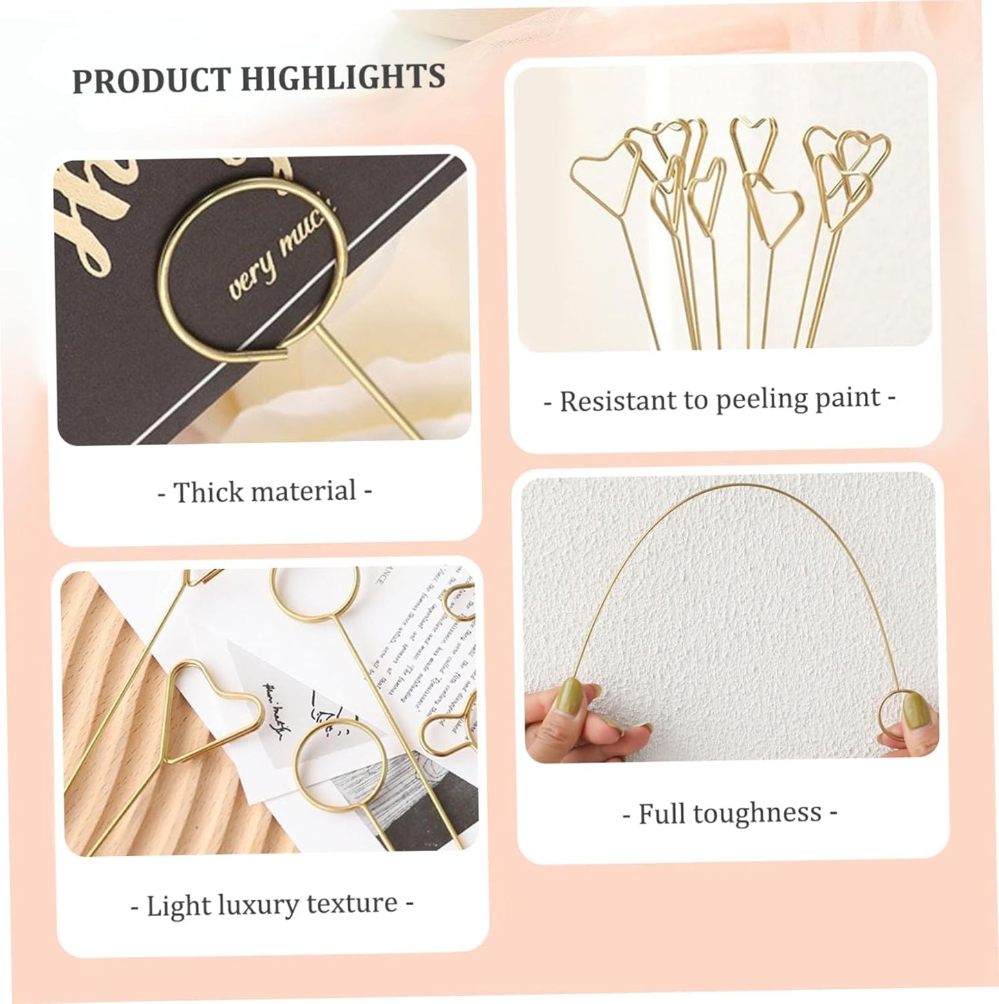 Metal Floral Place Card Holder, Photo Picture Memo Card Holder Clip, Gold Sticks Flower Picks Clips for Flower Arrangements, Wedding and Birthday Party