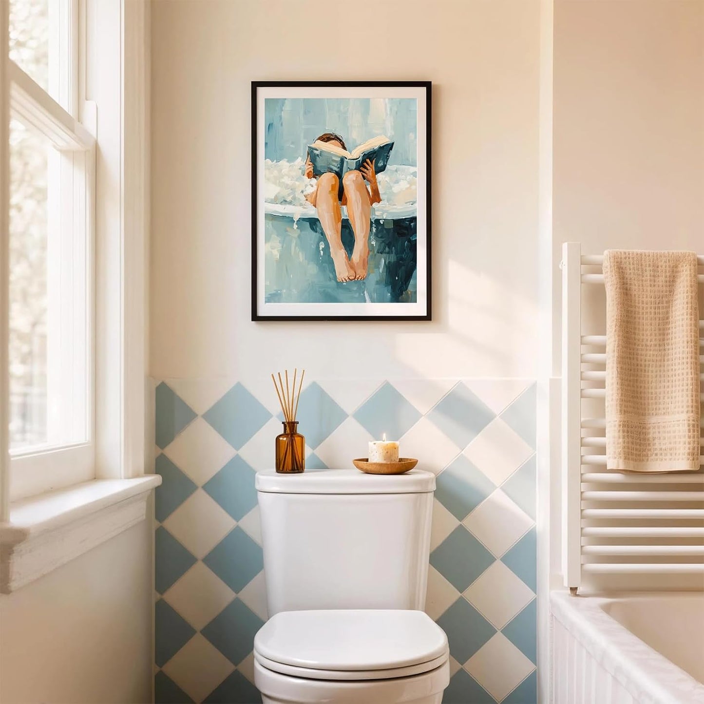 Woman Read Wall Art Bathroom Wall Decor Girl Portrait Poster Aesthetic Reading Poster Relaxing Spa Art Picture for Girls Bathroom 12x16in Unframed