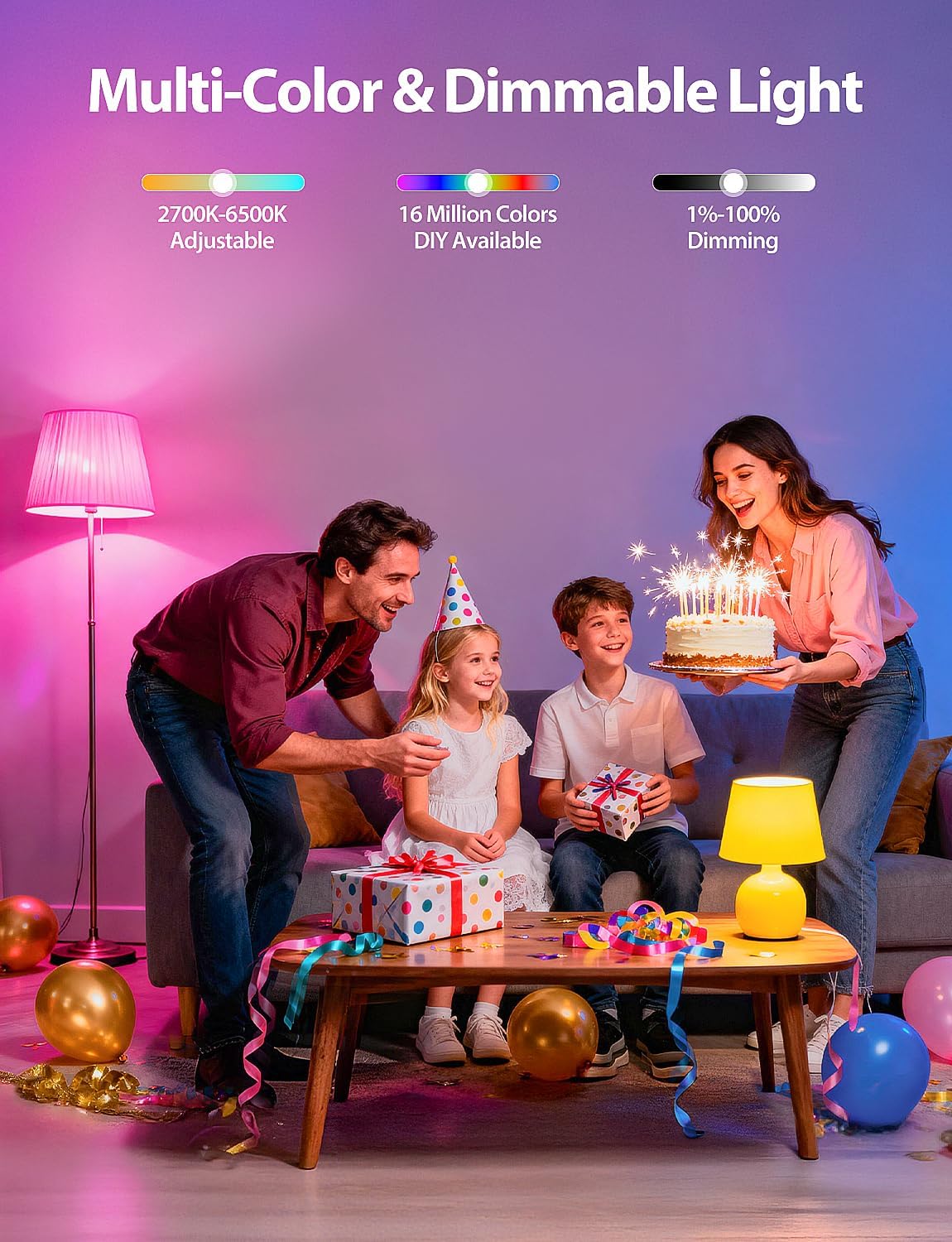 LED Smart Light Bulbs, Color Changing Light Bulb 9W, Compatible with Alexa & Google Assistant, 2.4GHz Bluetooth WiFi Light Bulbs, 16 Million Colors RGBTW A19 60W Equivalent Bulb, 800LM, 1 Pack