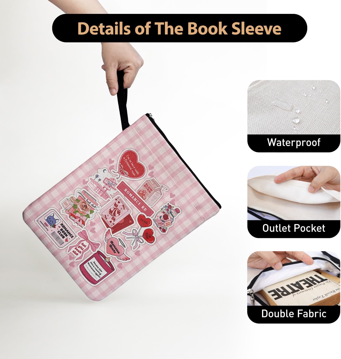 Red Checkered Collage Style Book Covers for Book Lovers with Handle, Romantic Bookcover Protector for Paperbacks, Book Club Gifts for Chritsmas, Reading Accessories for Women Friends Reader Bookish