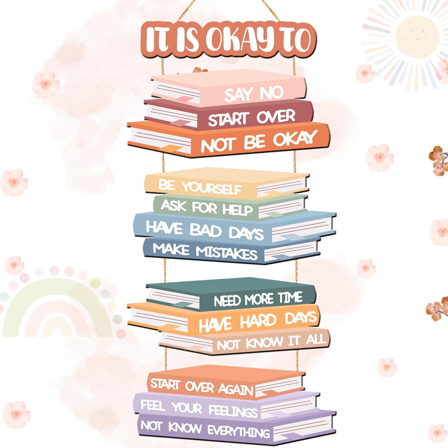 5 PCS Wooden Kids Inspirational Wall Art Sign It is Okay to Wall Decor for Boys Girls Bedroom Boho Nursery Hanging Plaque Motivational Quotes Signs Decor for Classroom Playroom Toddler Room Supplies