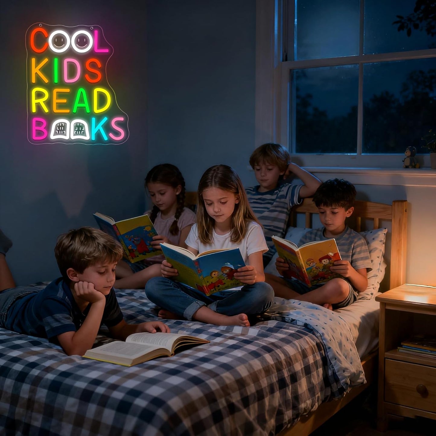 Cool Kids Read Books Neon Sign for Wall Decor Read Books Neon Light for Classroom Dimmable Reading LED Light Up Sign for Study Room Kids Room Library Bedroom Birthday Gifts Size 12.9*10.7 In(TWP253)