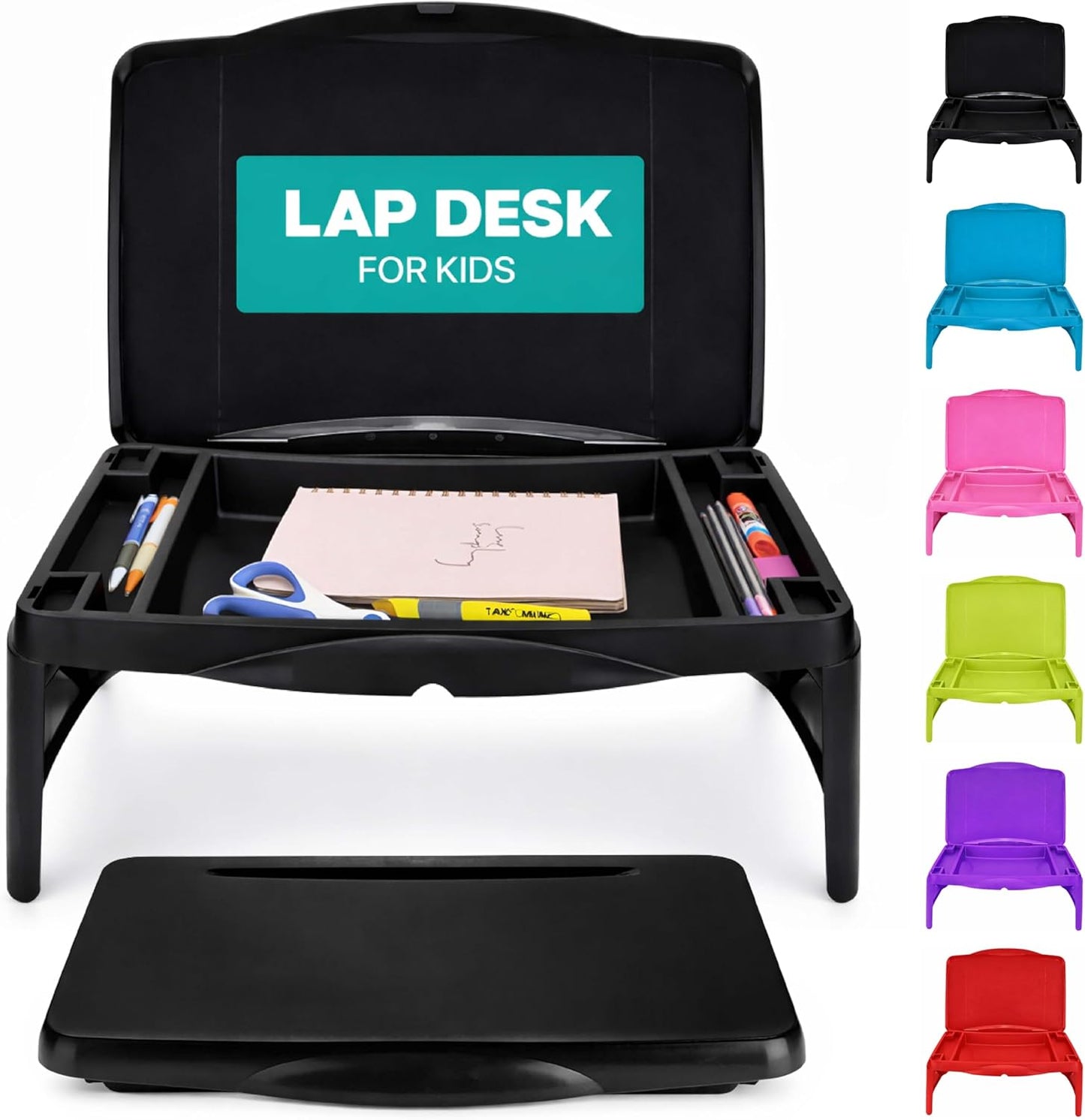MAVOCRAFT Foldable Kids Lap Tray with Storage - Portable Lap Desk Kids & Adults - Kids Lap Desk for Breakfast in Bed, Serving Tray, Car Desk & Gaming (Black)