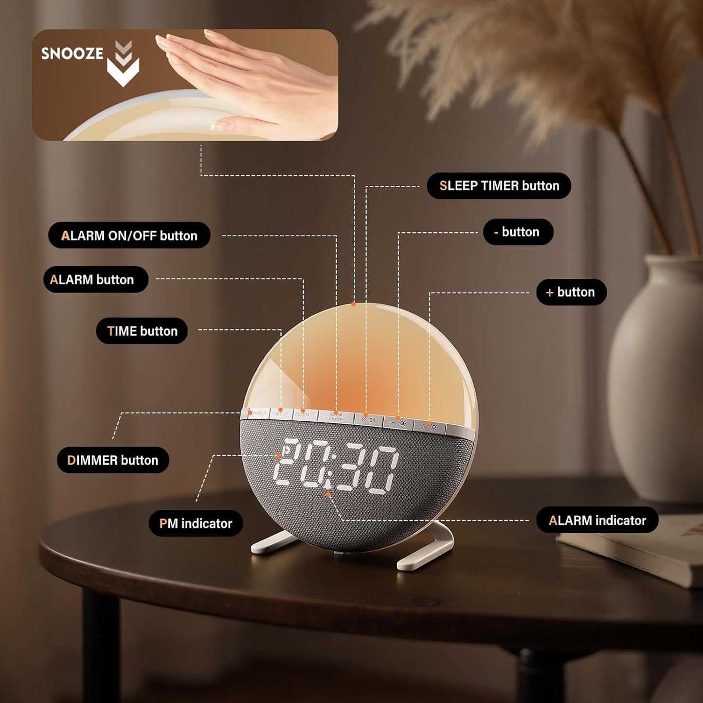 Sunrise Alarm Clock for Bedrooms – Gentle Wake Up Light with Soothing Night Light & Ambient Sounds, Alarm Clock for Heavy Sleepers, Shift Workers, Kids & Adult, Relaxing Bedside Lamp Gift