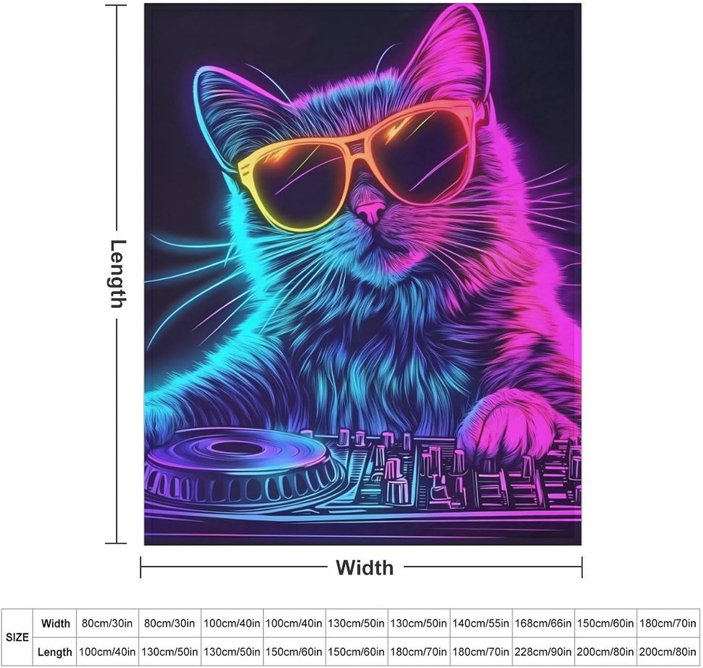 Rainbow DJ Cat Throw Blanket for Couch Bed Plush Cozy Fuzzy Flannel Blanket for All Season 30"x40"