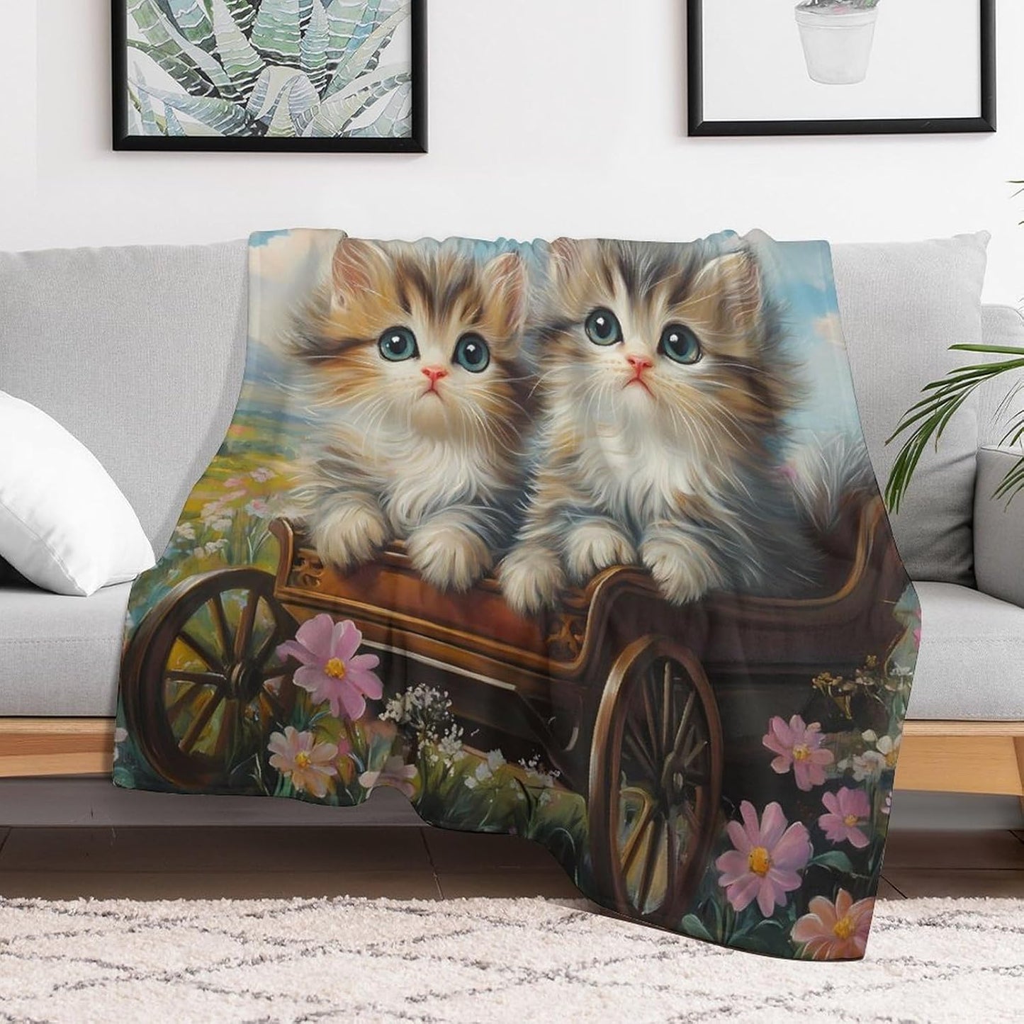 Cute Cat Throw Blanket for Couch Bed Plush Cozy Fuzzy Flannel Blanket for All Season 50"x60"