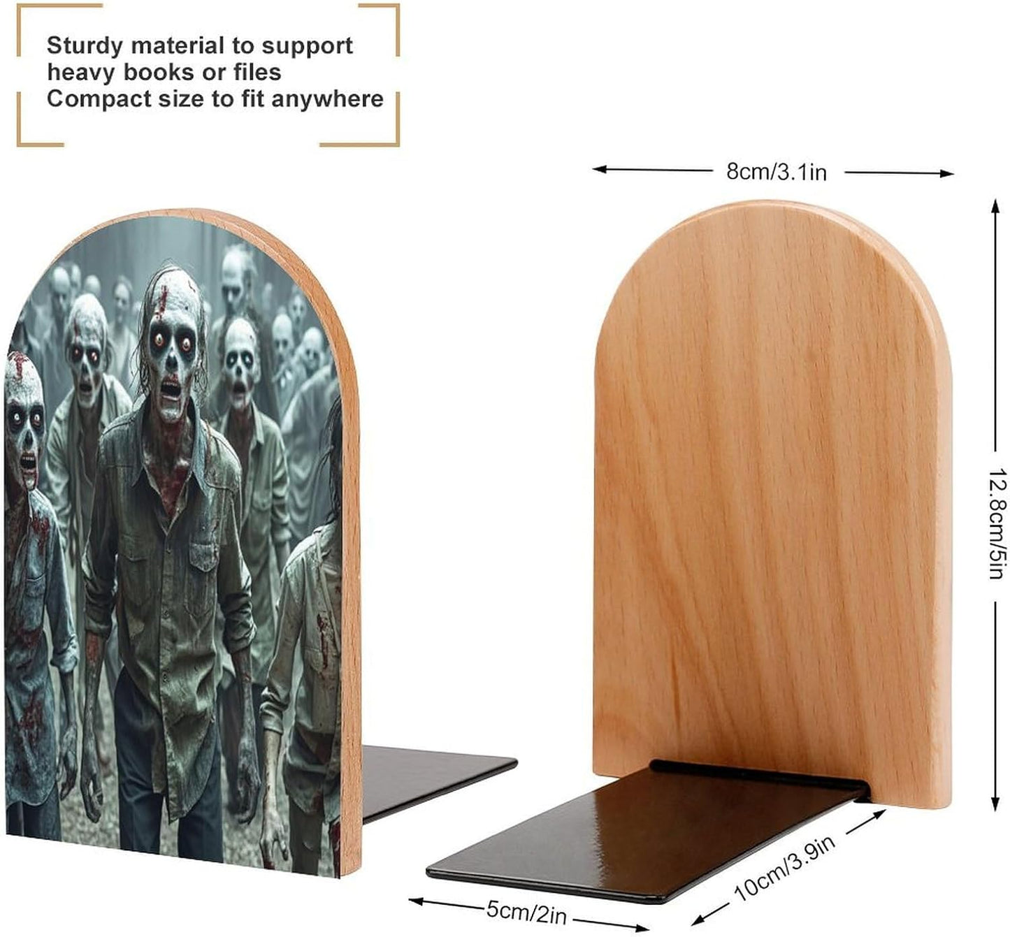Many Zombie Bookends 1 Pair Heavy Duty Book Ends for Shelves Non-Skid Bookend Supports Wooden Book Holders with Metal Base Desk Organizers Books Storage to Hold Books