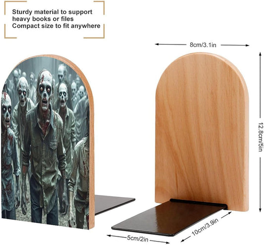 Many Zombie Bookends 1 Pair Heavy Duty Book Ends for Shelves Non-Skid Bookend Supports Wooden Book Holders with Metal Base Desk Organizers Books Storage to Hold Books
