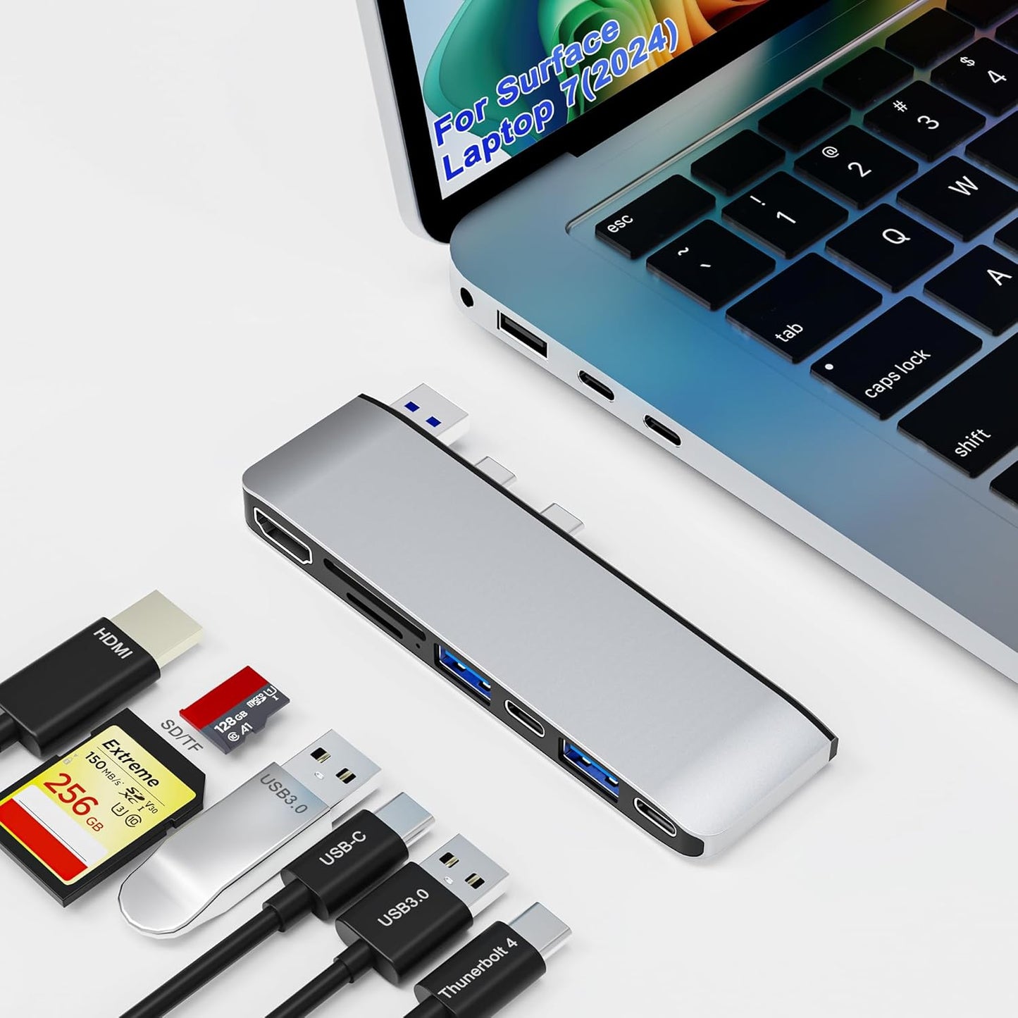 Surface Laptop 7 USB Hub Docking Station, Surface Laptop 2024 Accessories with 4K HDMI, USB-C Thunerbolt 4 (8K Display+40G Data+100W Charging), 2 USB 3.0, USB-C, SD/TF, hub for Surface Laptop 7 (2024)