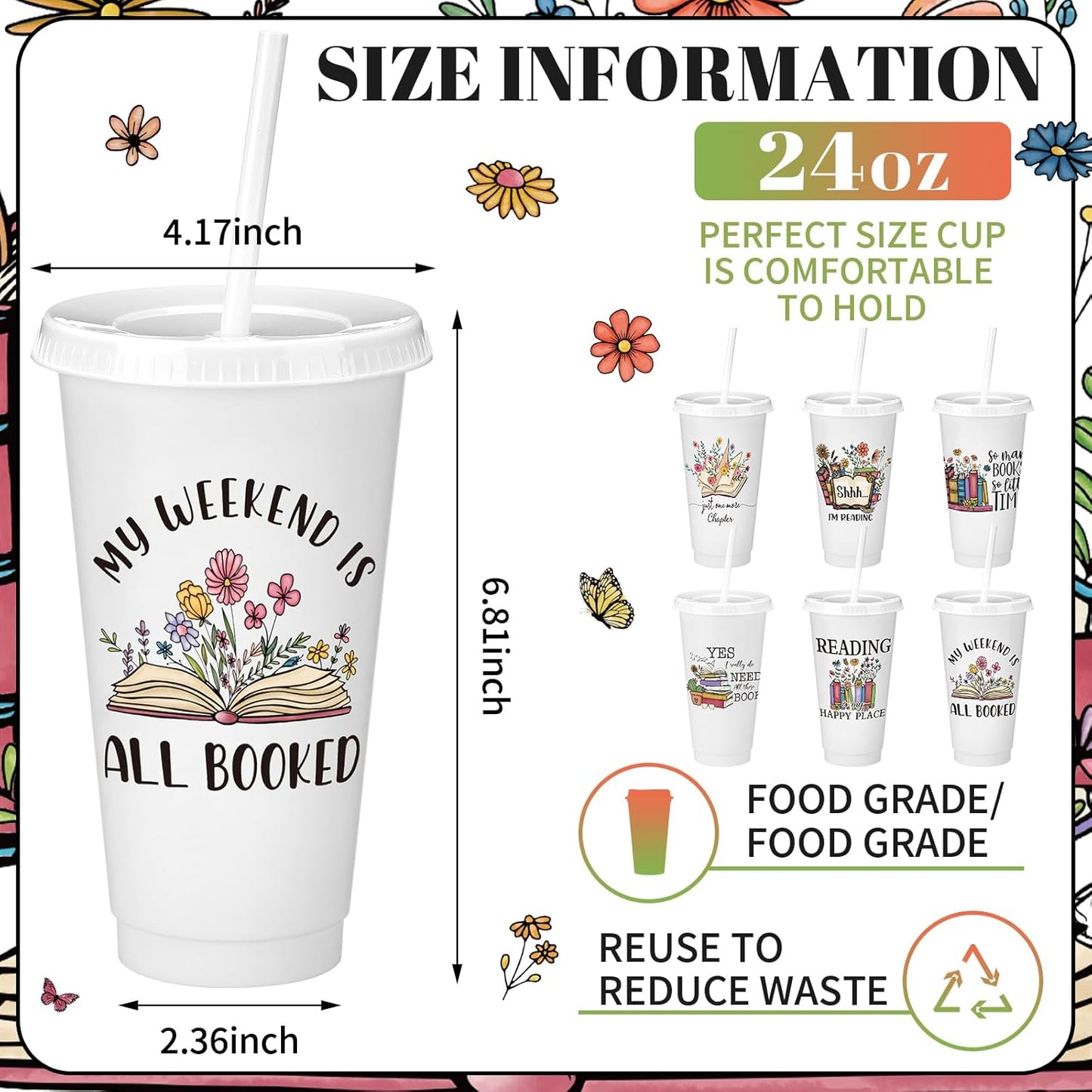 Sliner 12 Pcs Book Lovers Gifts 24 oz Book Club Tumbler with Straw and Lid Bookish Librarian Appreciation Gifts for Readers Bookworms Themed Party