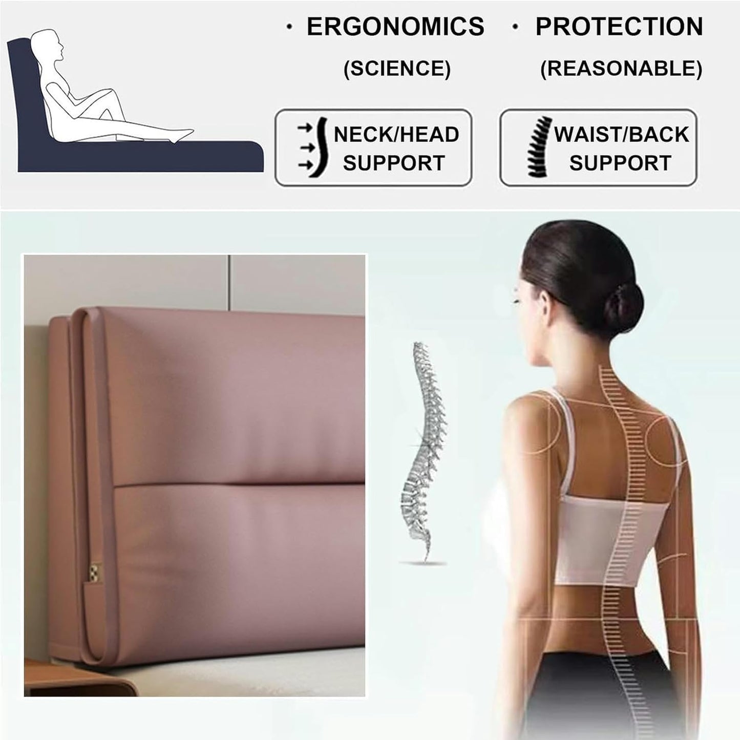 AMNOOL Headboard Upholstered Solid Color Wall Cushion Lumbar Support Pillowboard Large Backrest Bed Rest Cushion Home Bedroom Tatami Dorm Daybed Pillow