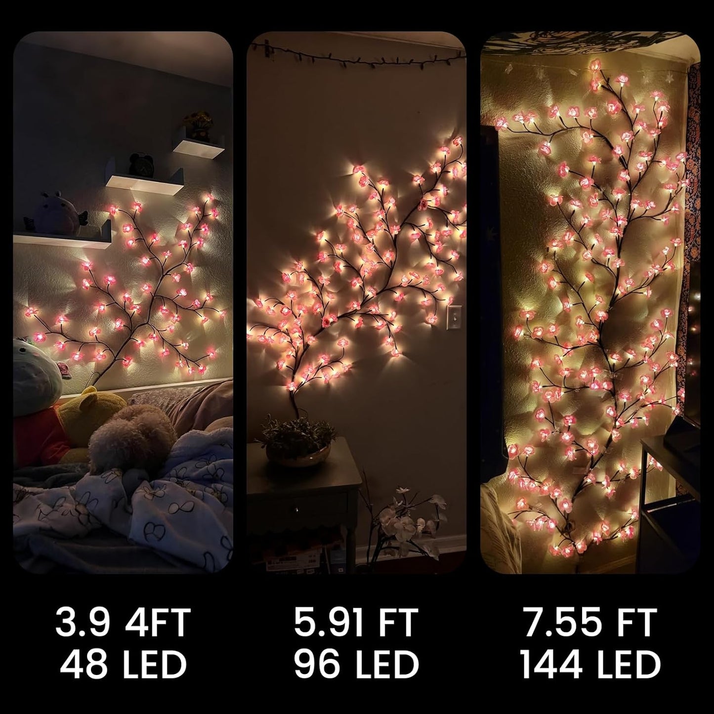 LED Tree Branch Lights for Wall 5.25FT 72LEDs Cherry Blossom Lights with Remote and 8 Lighting Modes Cherry Blossom Garland Willow Vine Light for Bedroom Indoor Wall Wedding Christmas Decor