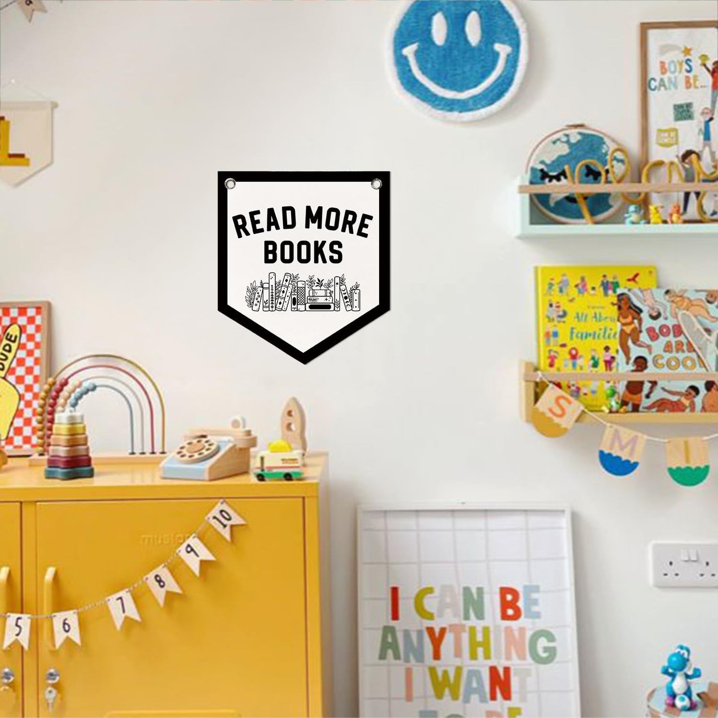 DSHFG Read More Books Reading Corner Decor for Kids, Kids Reading Nook Wall Art Felt Pennant Banner for Classroom Nursery Toddler Room, Read Sign Hanging Felt Flag, 12x14 Inch