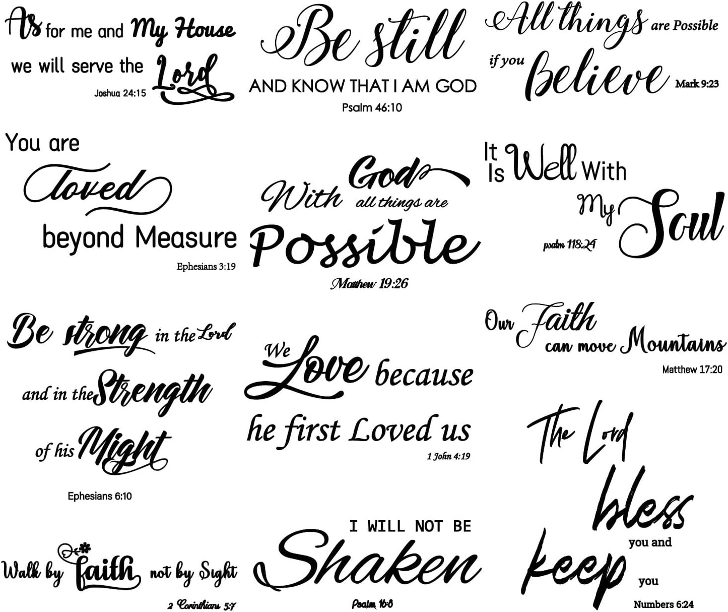 12 Pieces Bible Verse Wall Stickers, Inspirational Quote Wall Decals, Religious Motivational Wall Stickers, Peel and Stick, Scripture Wall Decal for Living Room Bedroom Bathroom Office