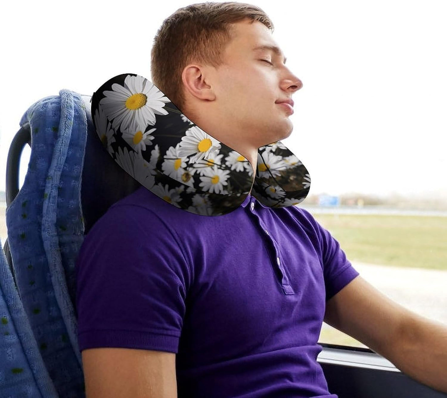White Daisy Neck Pillow Memory Foam U Shaped Pillows Portable Pillows for Shoulder Travel Head Support Pillow with Concealed Zipper for Airplane Car Home Office