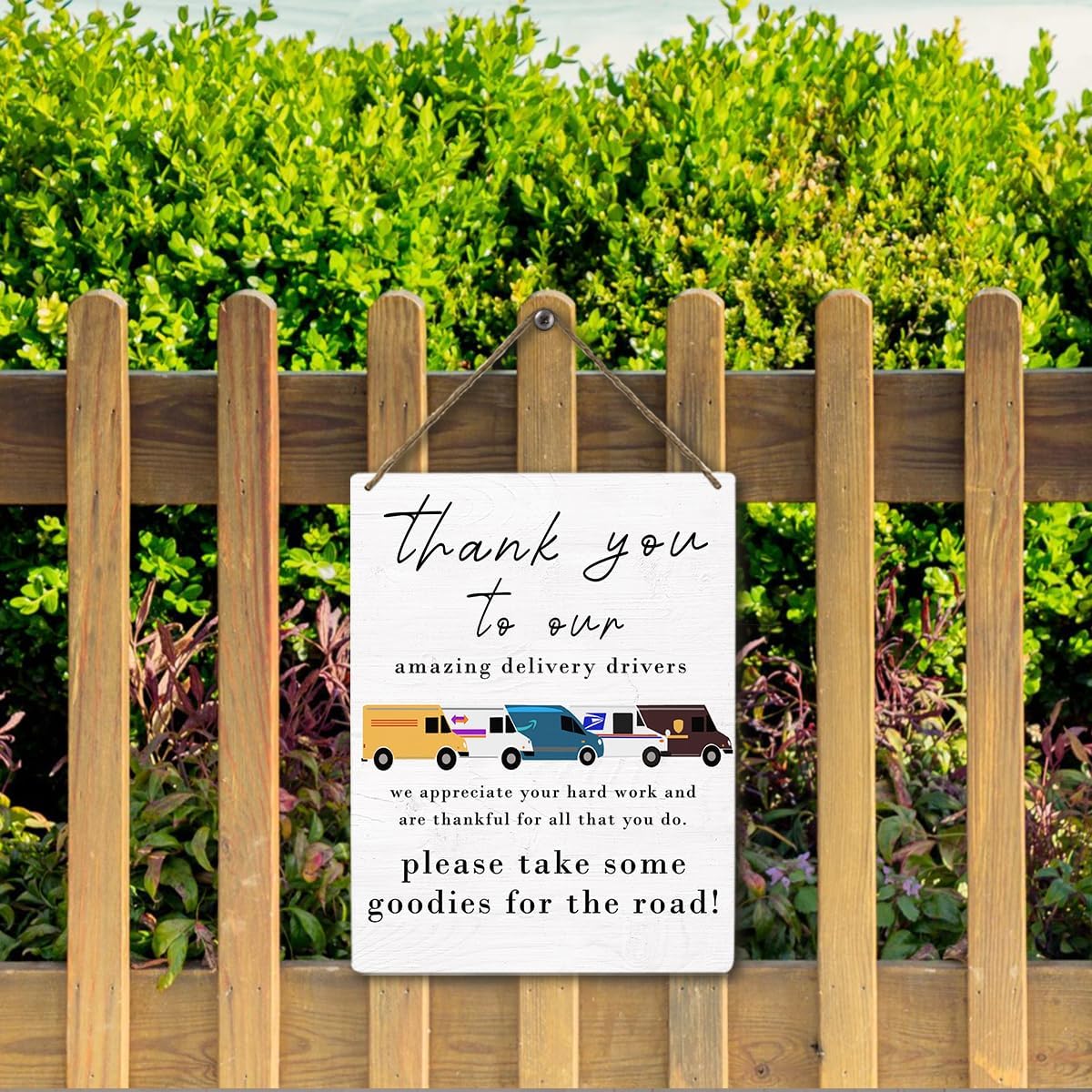Mtrgdn Delivery Driver Snack Sign,Thank You To Our Amazing Delivery Driver Wood Hanging Sign for Package Drop-Off, Free Snacks Front Door,8x10 Inch