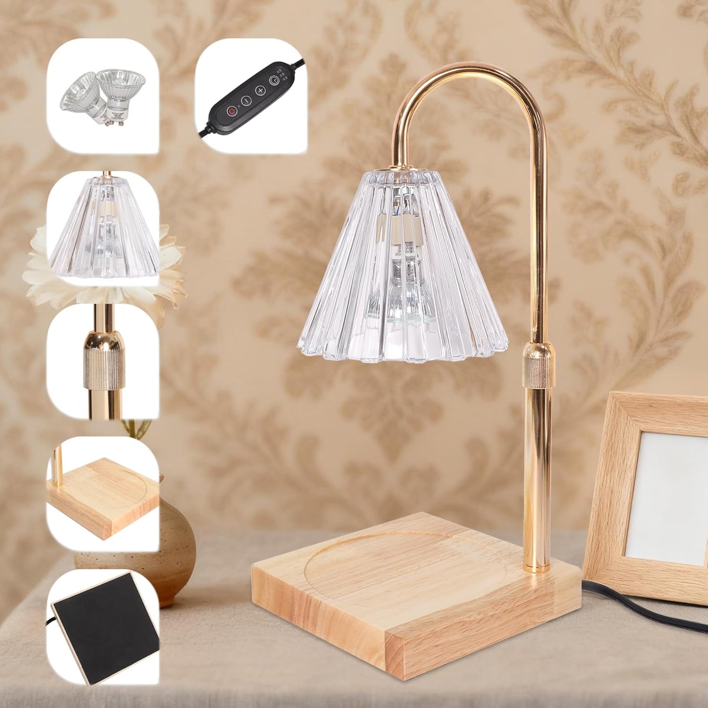 LED Candle Warmer Lamp with Dimmer & 2/4/8H Timer, Electric Wax Melt Warmer for Scented Jar Candles, Height Adjustable Home Decor Lamp with Soft Glow - Ideal Gift for Women & Housewarming