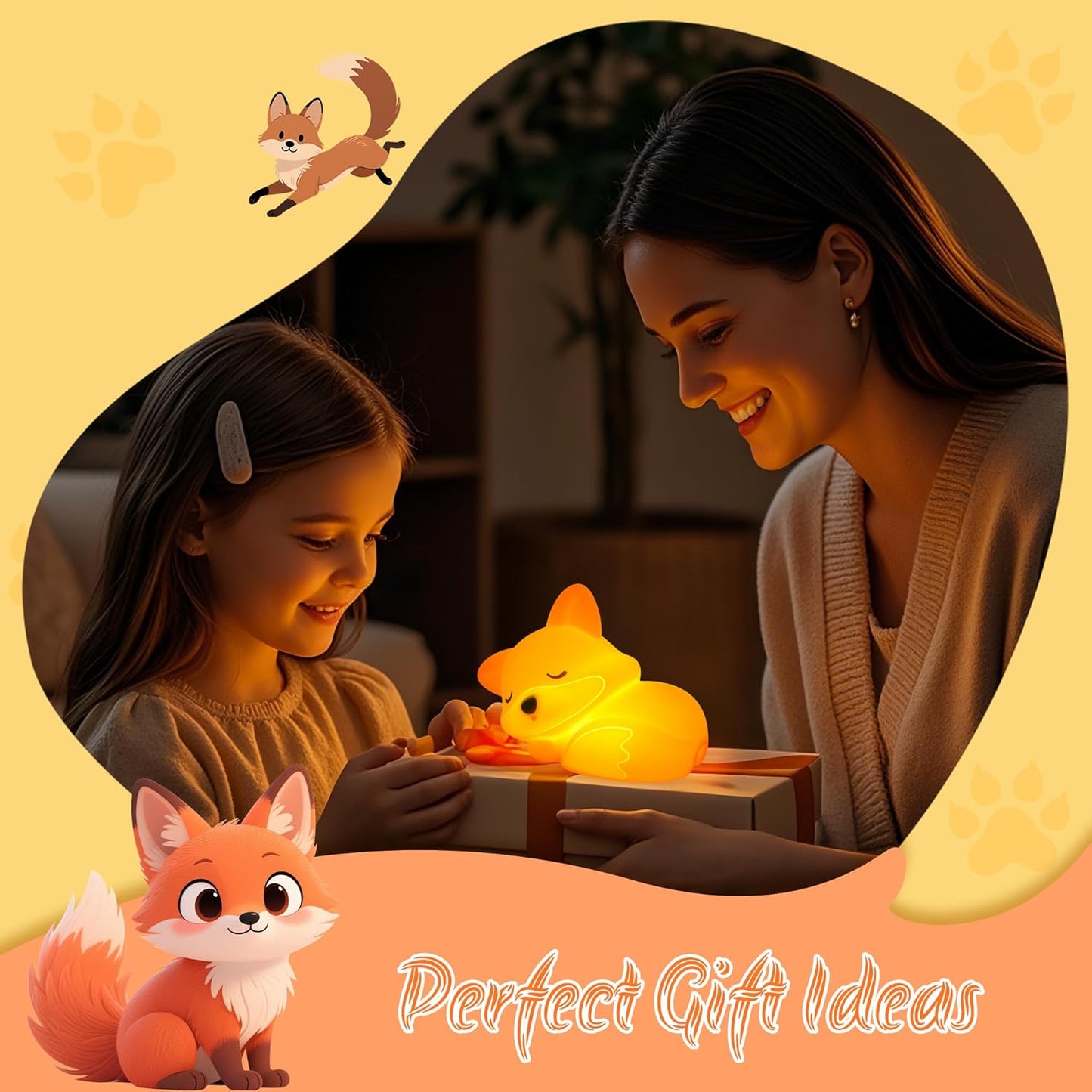 YuanDian Fox Night Light, Squishy Fox Silicone Lamp Novelty Gifts, Rechargeable Dimmable Timer Bedside Touch Nightlight for Breastfeeding Toddler Baby Kids