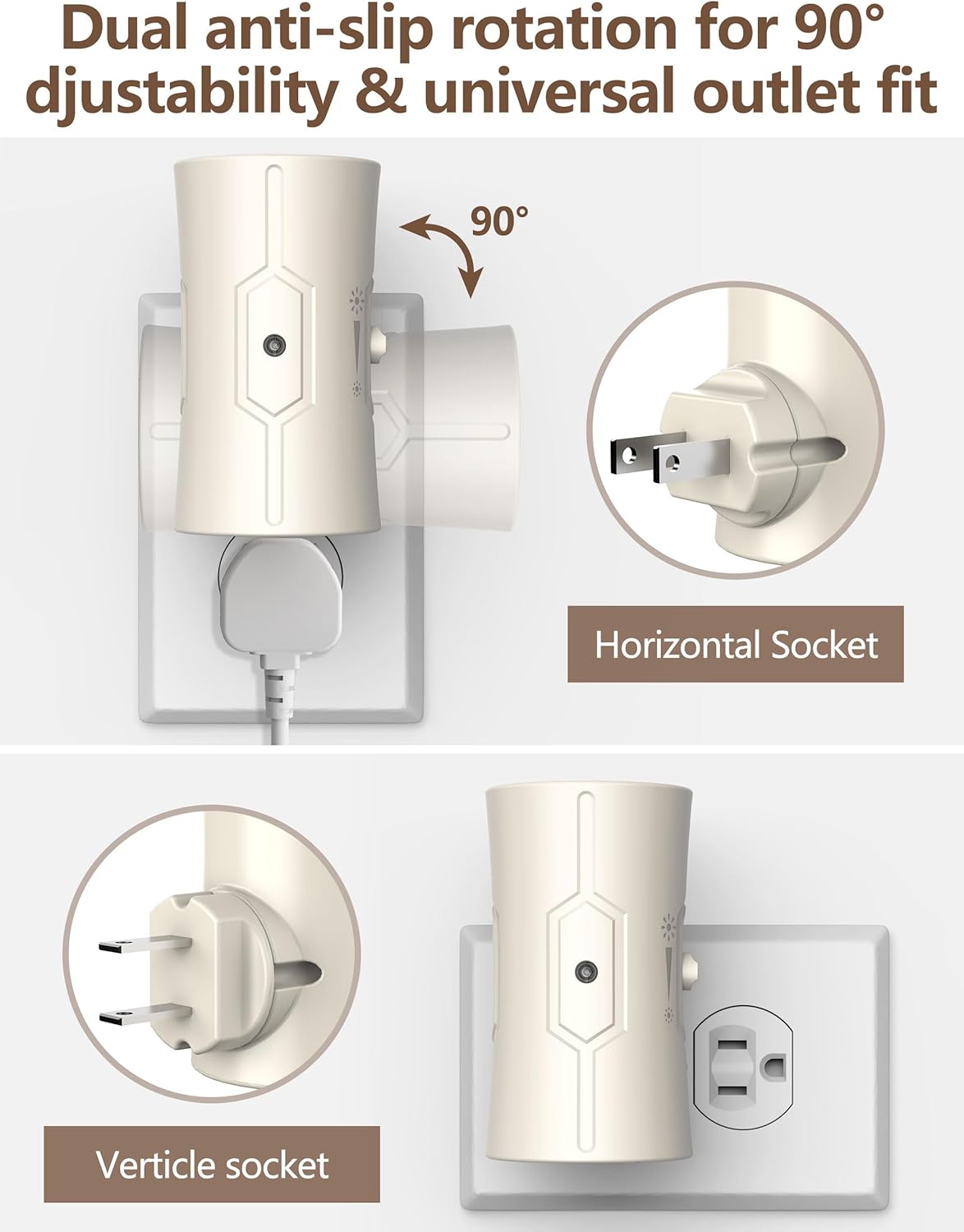 Night Light, LED Night Lights Plug into Wall, [2 Pack] Warm White 3000K, 0-100LM Adjustable Brightness Light Sensor Nightlights Plug in wall for Hallway, Bathroom, Adults, Neutral Beige
