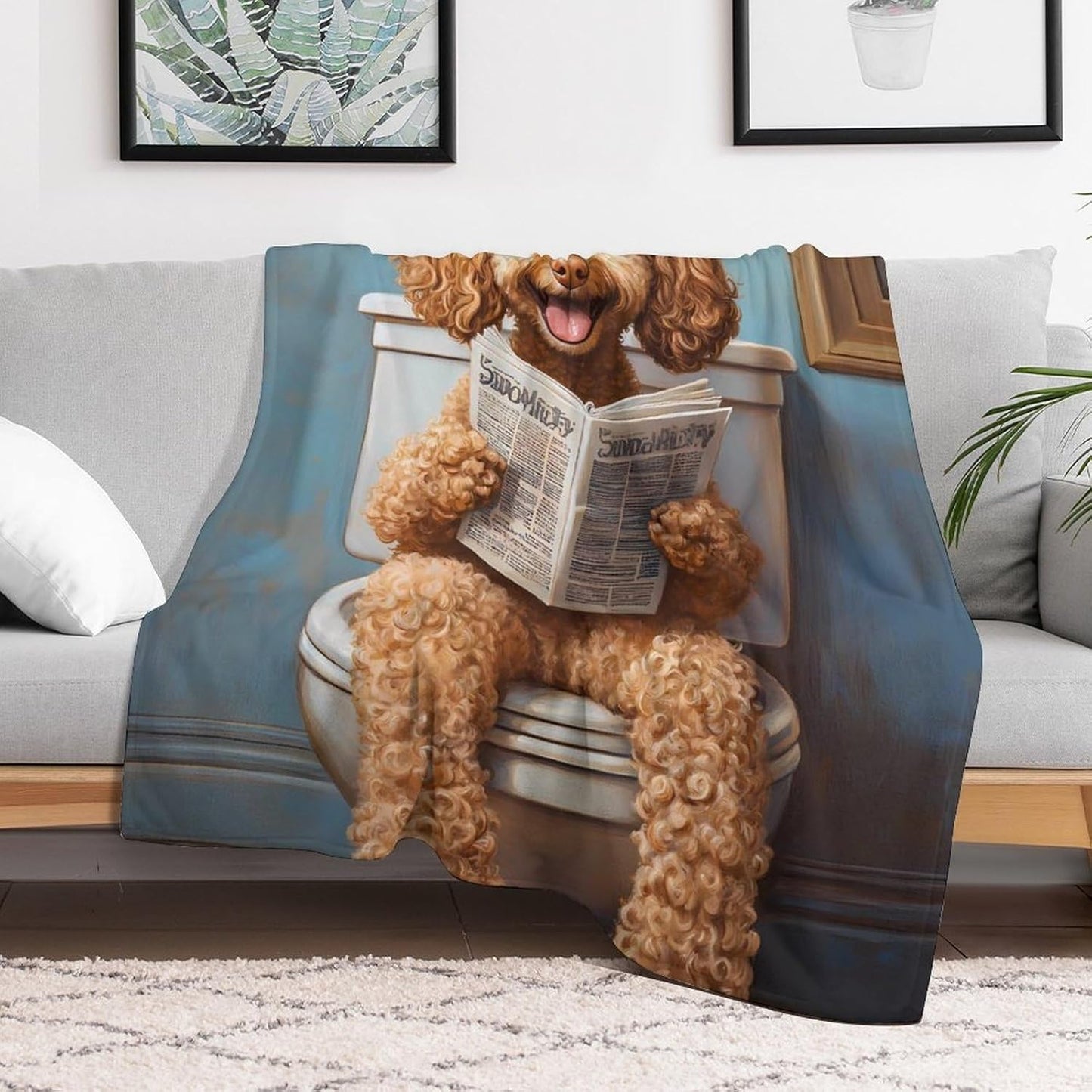 Goldendoodle on Toilet Reading Newspaper Soft Throw Blanket Flannel Warm Cozy Plush Blankets for Couch Sofa Bedroom Travel