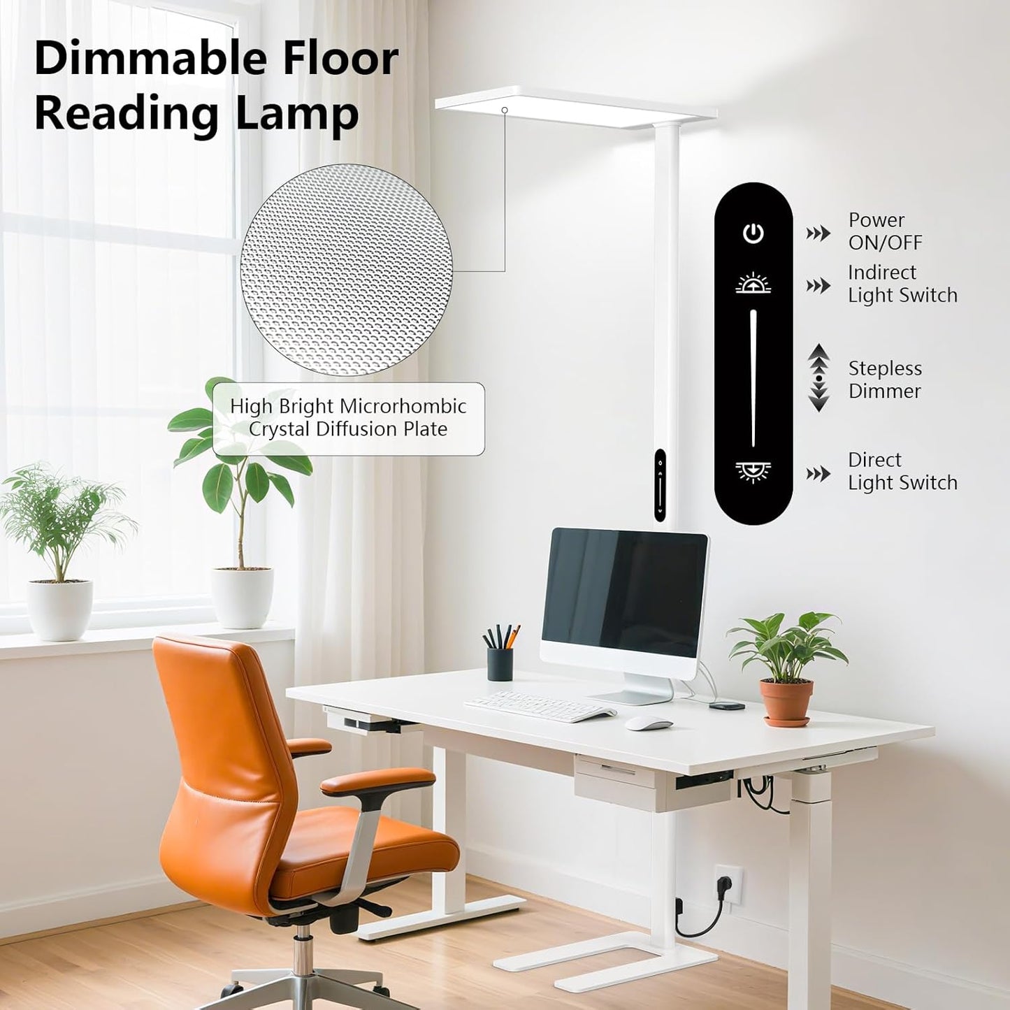 120W Led Floor Lamp, 10000LM Full Spectrum Eye Care Standing Lamp, 77" Tall Floor Lamp with 4000K Natural Daylight, Dimmable Bright Standing Light for Bedroom, Living Room, Study Room, Office