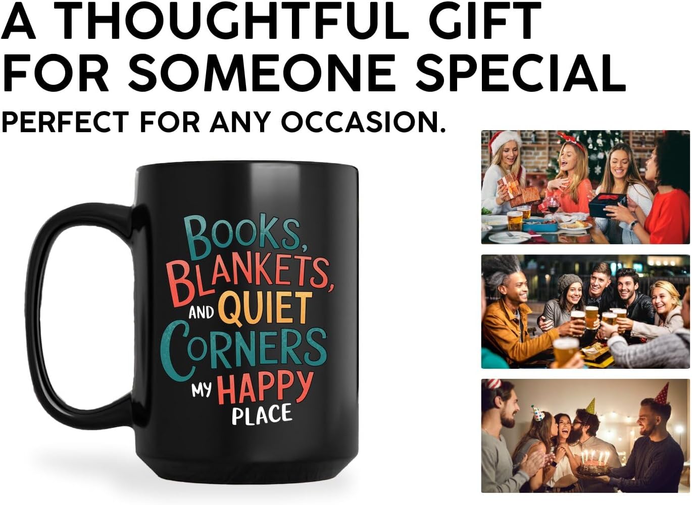 Book Lovers Coffee Mug 15oz Black -Blankets Corners - Gift for Book Club Bookworm Bookish Reading Nerdy Avid Readers Women