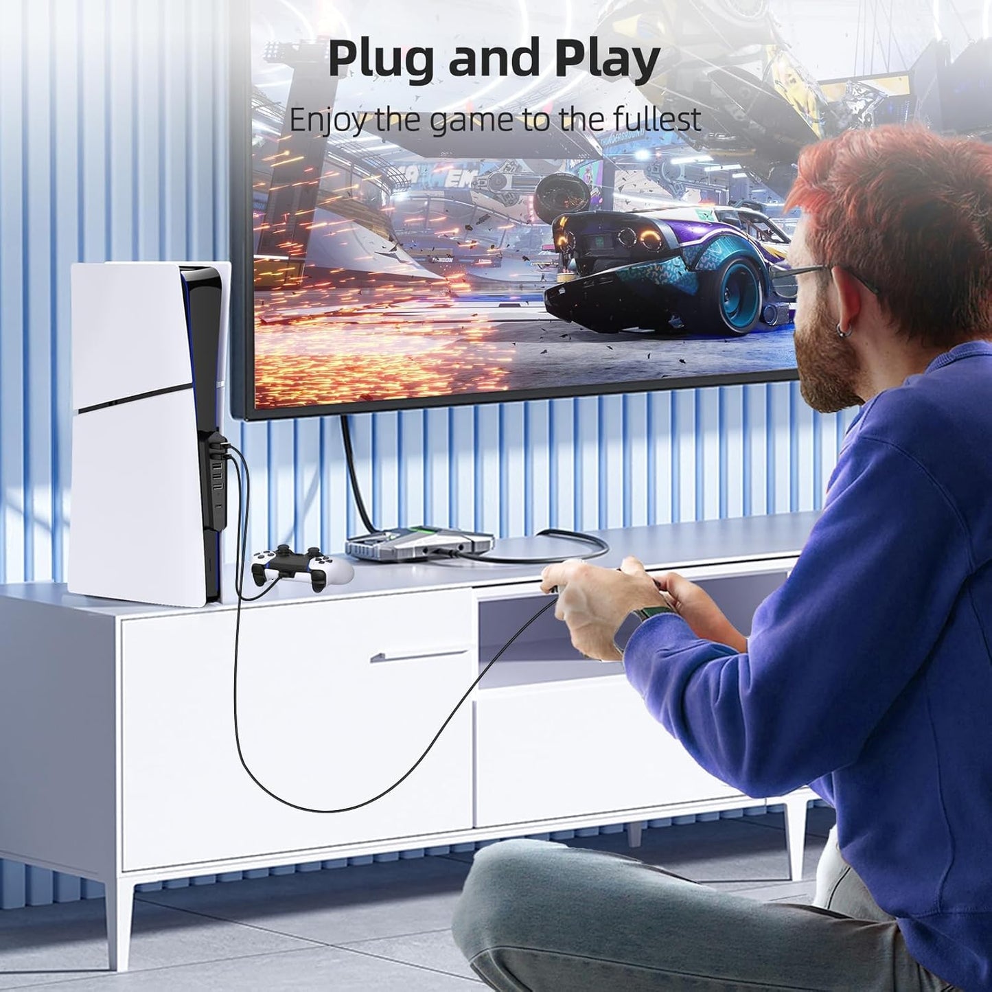 6 Ports USB Hub Only for PS5 Pro/Slim Console Disc ＆ Digital, High-Speed Extra USB Port Extender for PS5 Slim Pro Accessories, Charging Adapter with 1 Type C 3.0 + 4 USB-A 2.0 + 1 Port