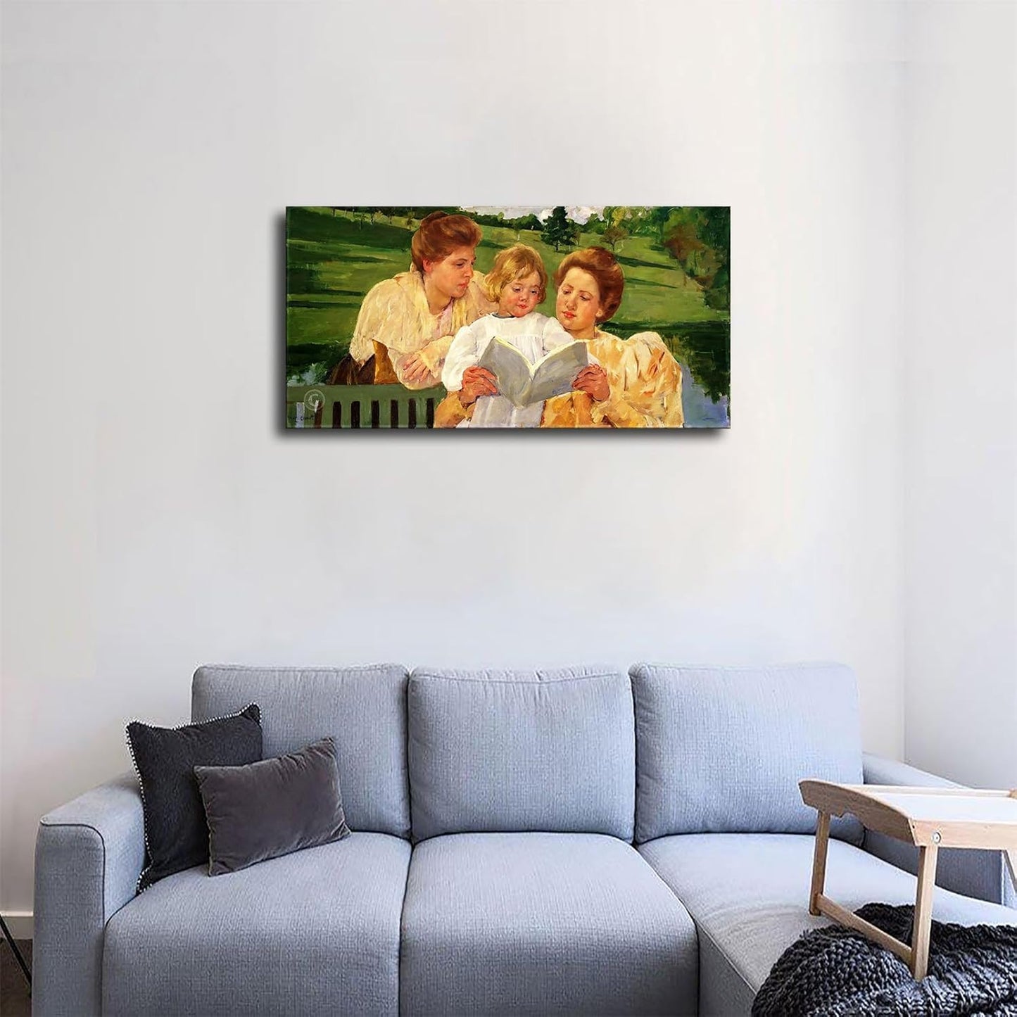 Wall Art Canvas Prints- Mary Cassatt painting artwork- Family Group Reading Posters Room Aesthetics-Best decoration for kitchen living room bedroom office gym etc (12x24inch-Unframed)