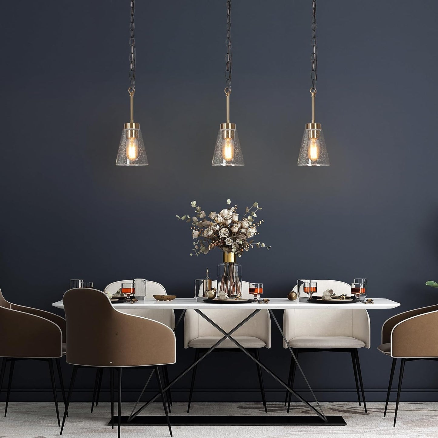 KSANA Black Gold Pendant Light, Modern 1-Light Brass Pendant Lighting Fixture with Seeded Glass Shade and Adjustable Height for Kitchen Island, Dining Room, Foyer and Hallway