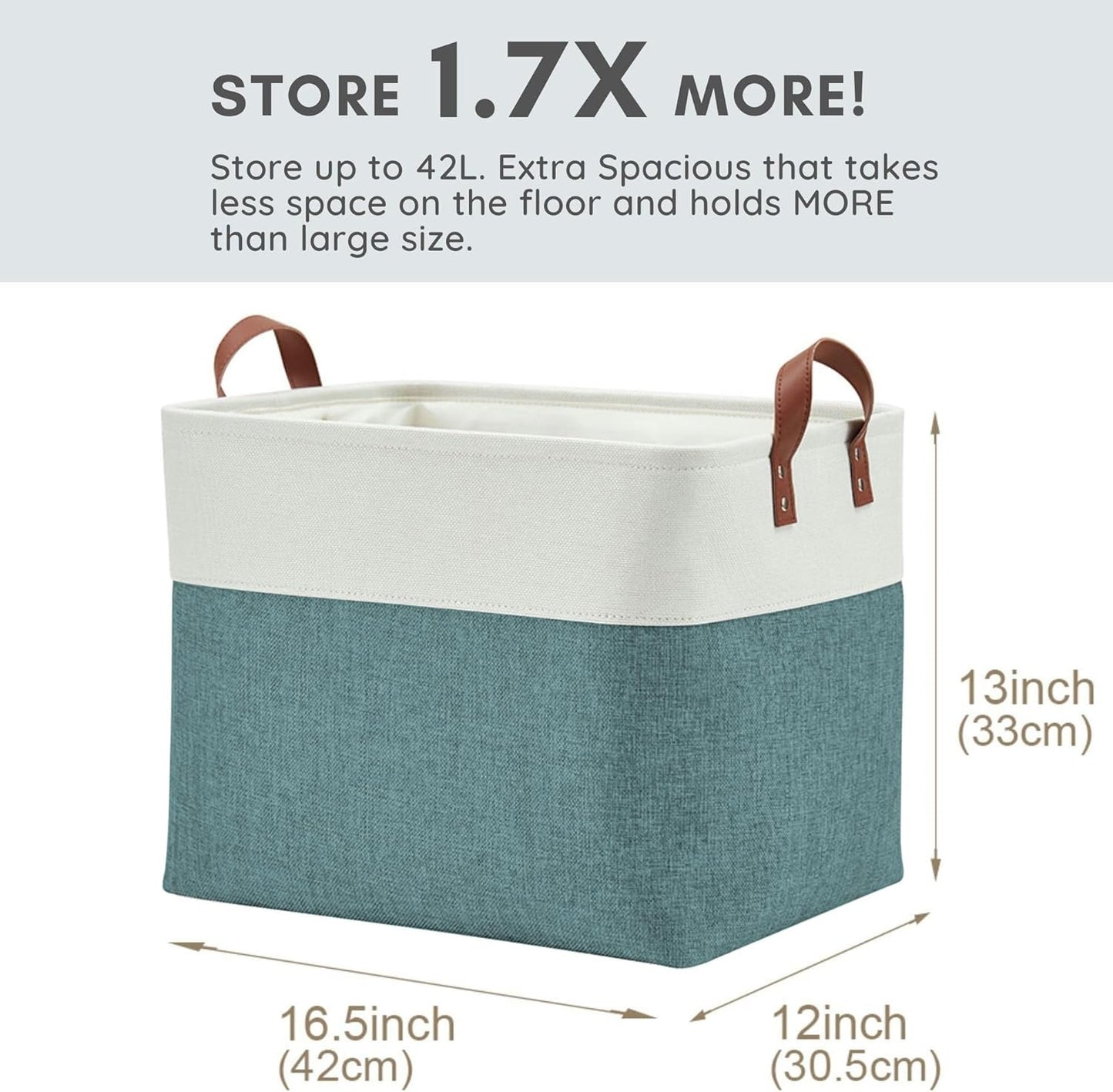 DECOMOMO Extra Large Storage Baskets, Fabric Storage Bins with Handles for Organizing Shelves, Toys, Nursery, Laundry (Green & White, 3pcs)