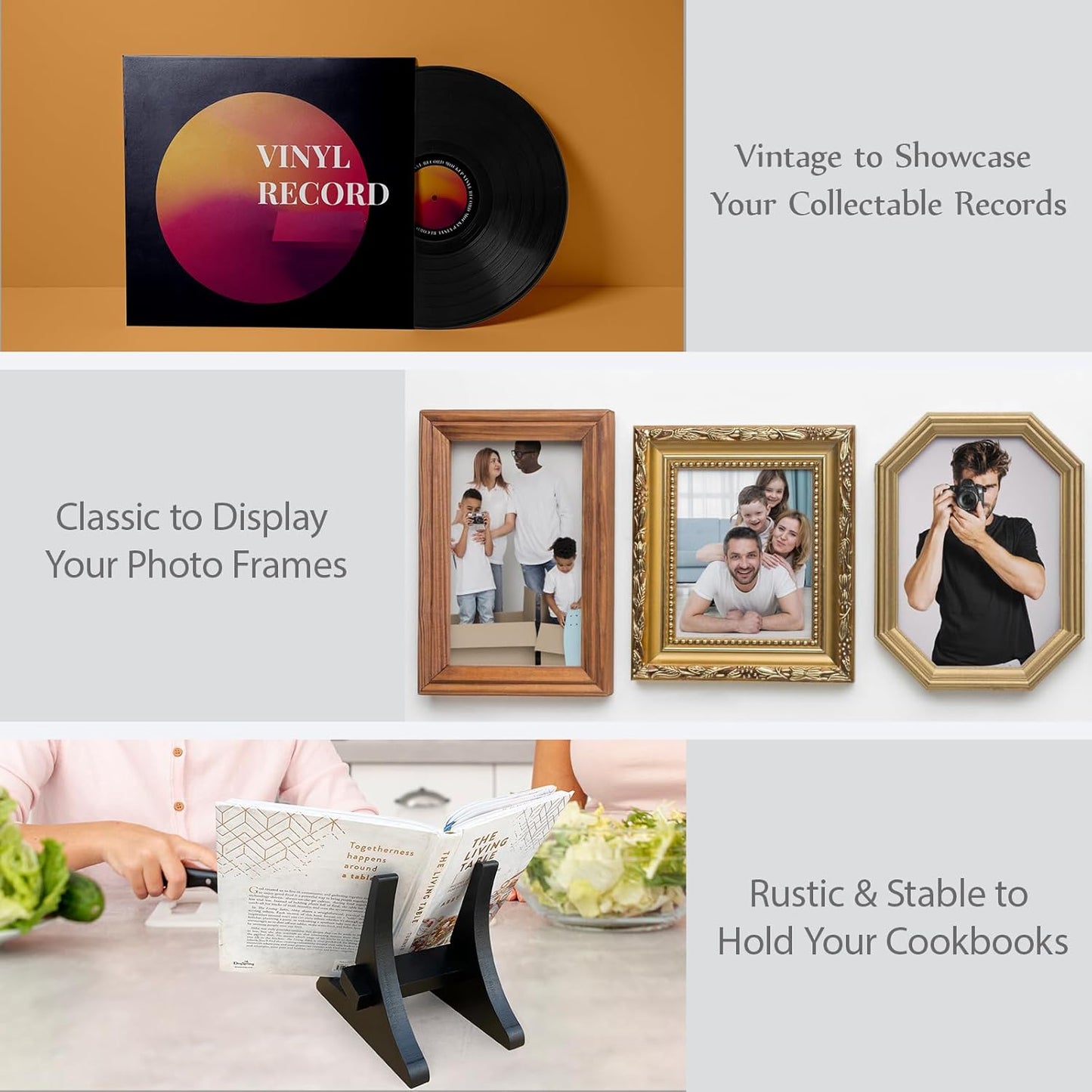Bamboo Plate Display Holder, Plate Easel Display Stand, Bamboo Cookbook Stand for Kitchen Countertop, Country Rustic Plate Stand for Display, Vinyl Record Display Stand