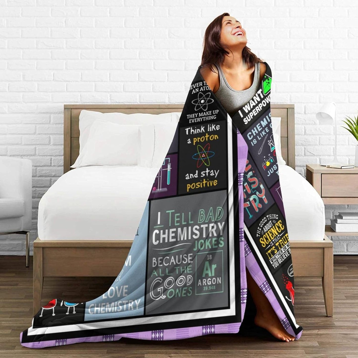 wsradto Science Chemistry Blanket Funny Lab Gifts for STEM Lover Throw Blanket Cozy Fleece Flannel Lightweight Stuff Plush for Men Women Chemists Physics Adults for Couch Sofa Bed Home Decor 40"x50"